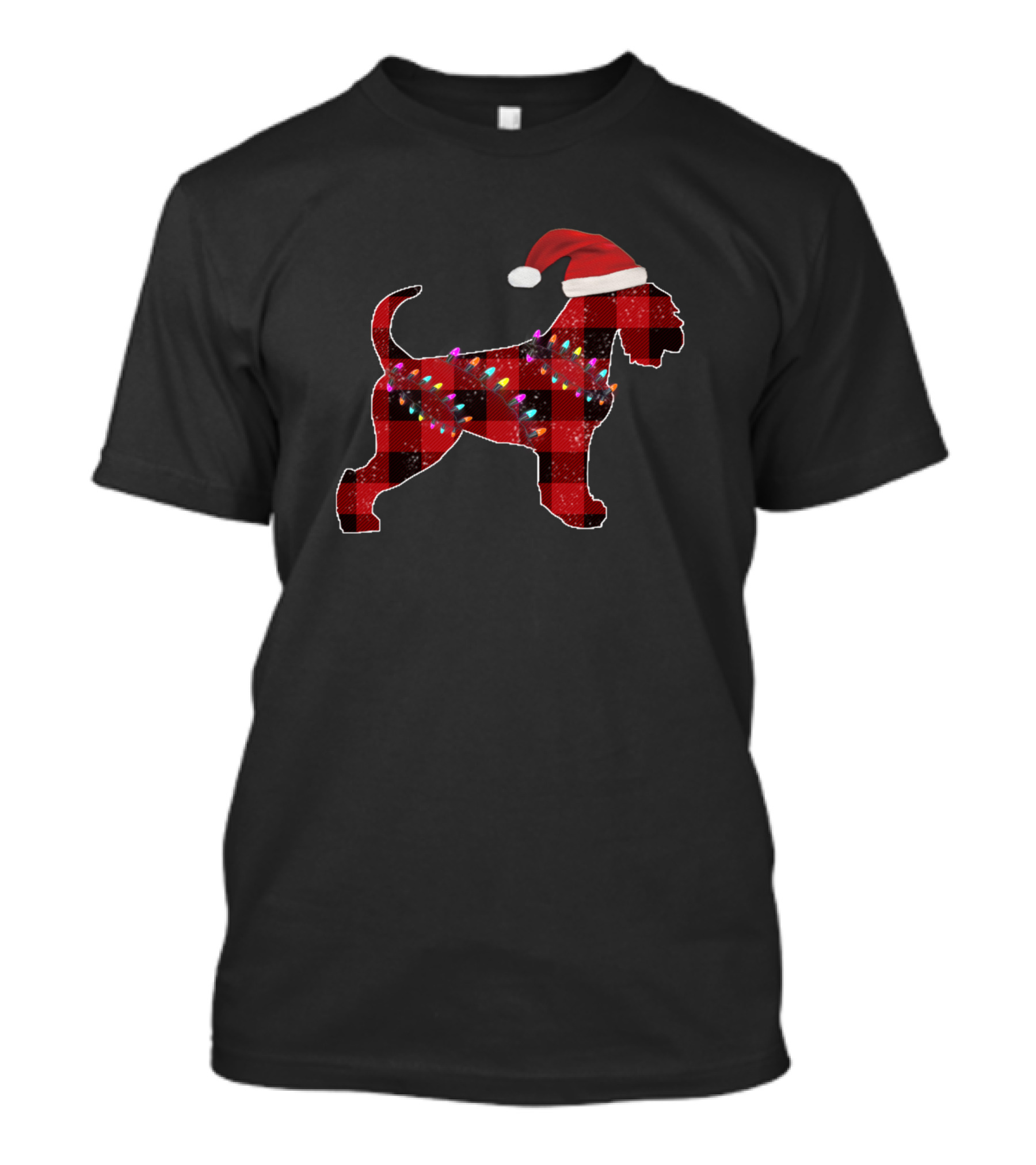 Bloodhound Dog Christmas Lights Santa Hat Plaid T-Shirt