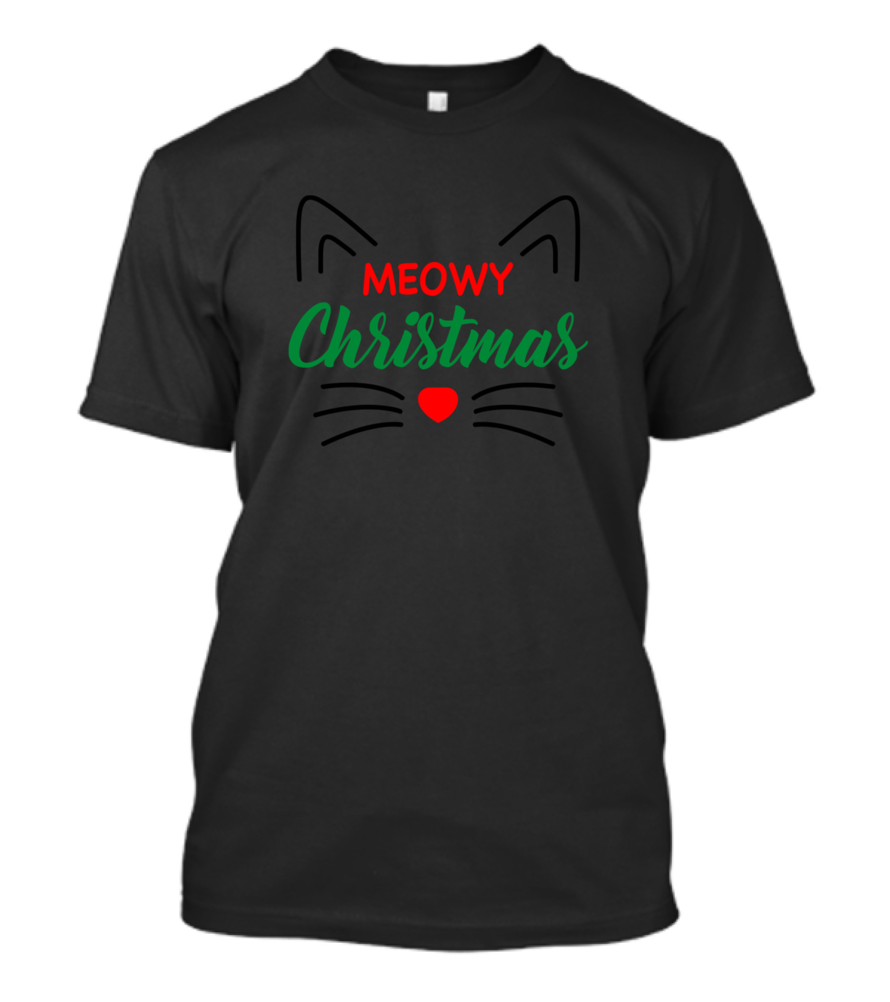 Meowy Christmas Cat Kitten Lovers Holiday Whiskers Heart T-Shirt