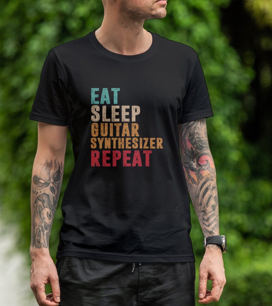 Eat Sleep Guitar Synthesizer Repeat Musician Lifestyle T-Shirt