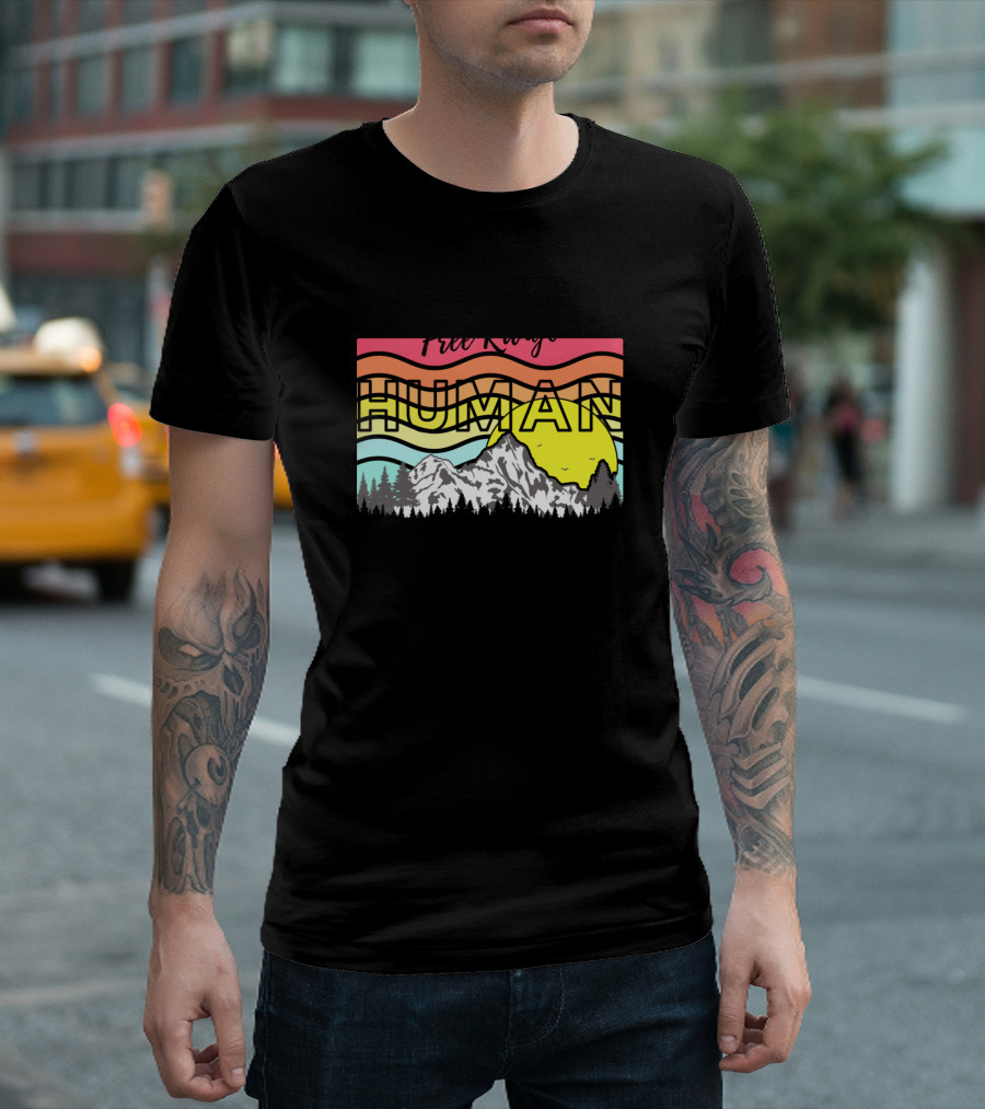 Free Range Human Colorful Mountain Sunset T-Shirt