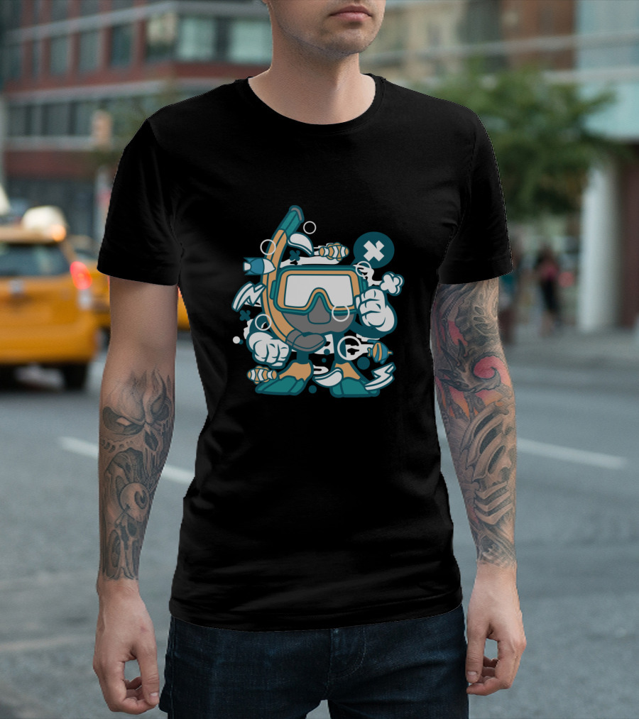Google Diving for Animated Characters Comics Snorkeling Adventure Bubbles T-Shirt