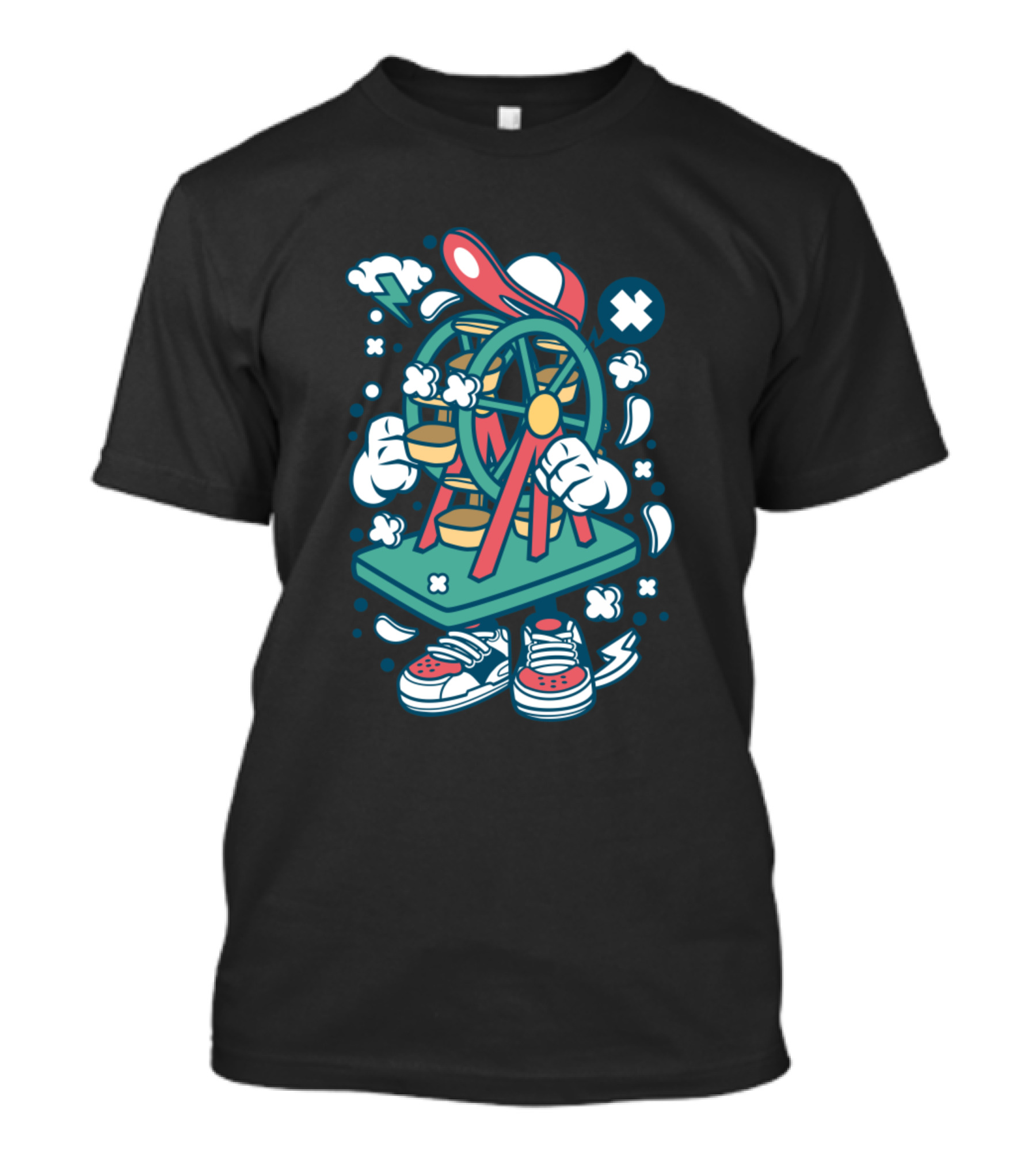 High Roller Ferris Wheel Sneakers And Cap Animated Characters Comics Pop T-Shirt