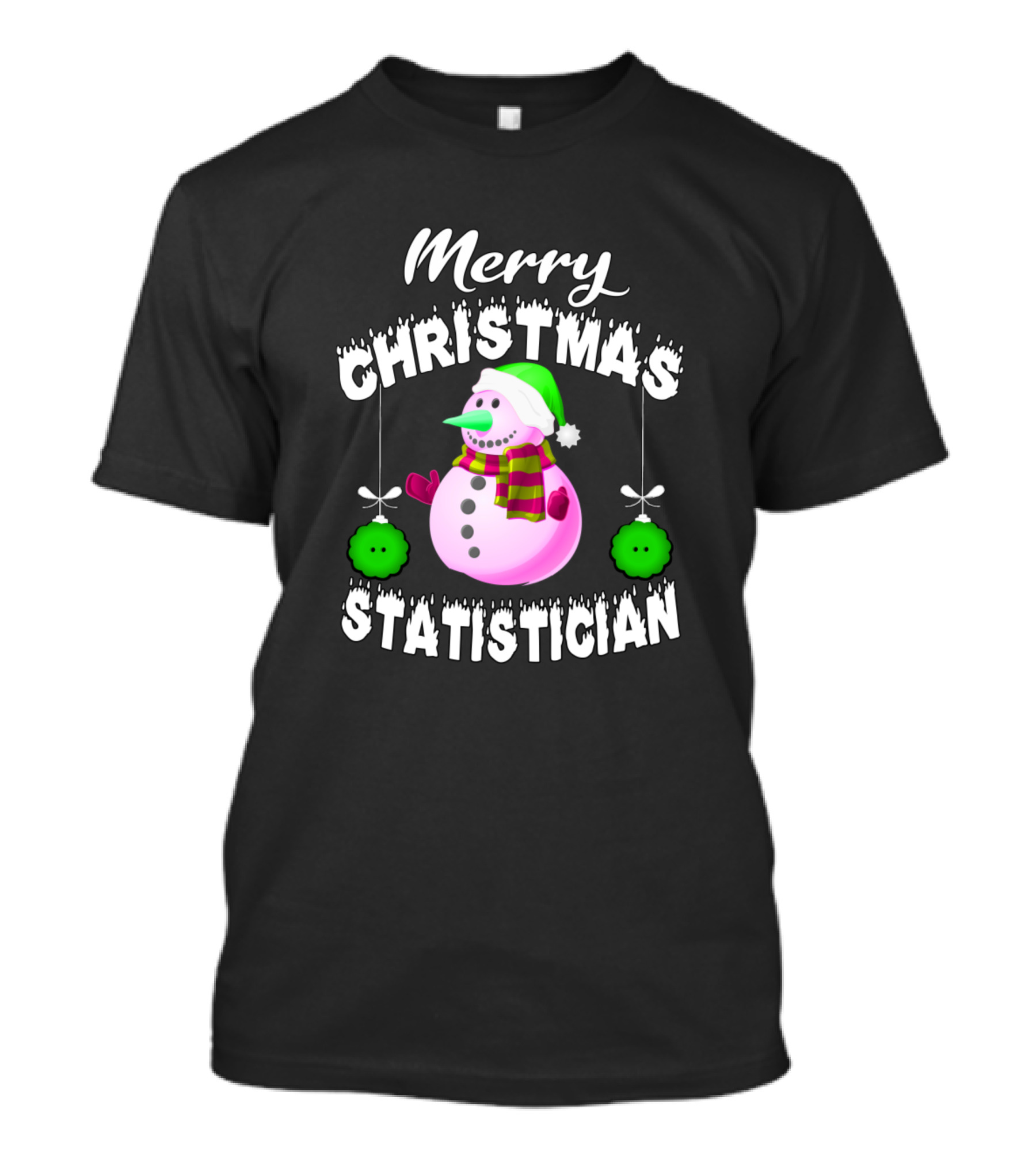 Merry Christmas Statistician Funny Snowman With Green Buttons T-Shirt