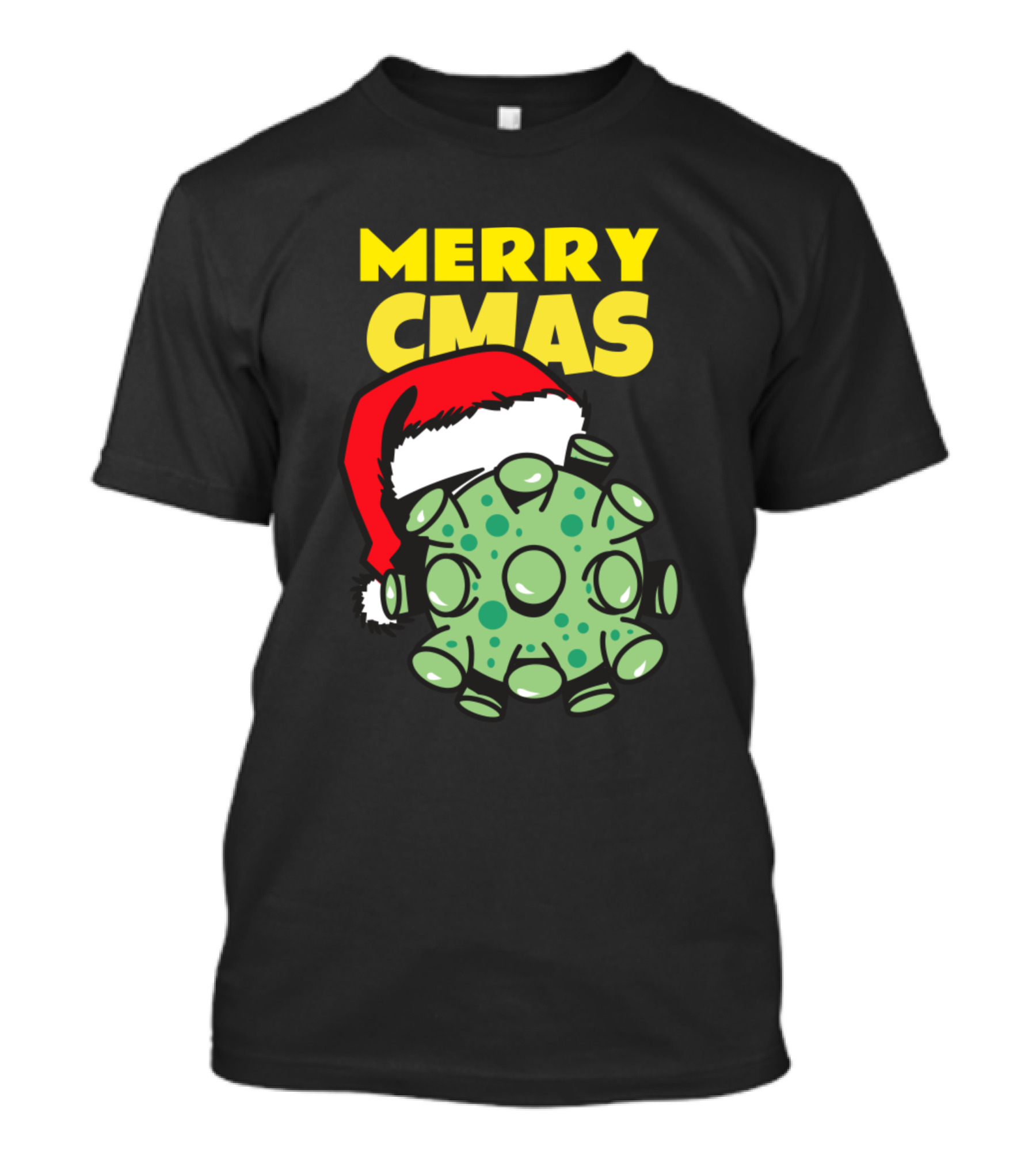 Merry Cmas Santa Hat And Green Spiky Ball T-Shirt