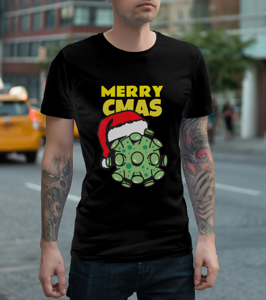 Merry Cmas Santa Hat And Green Spiky Ball T-Shirt