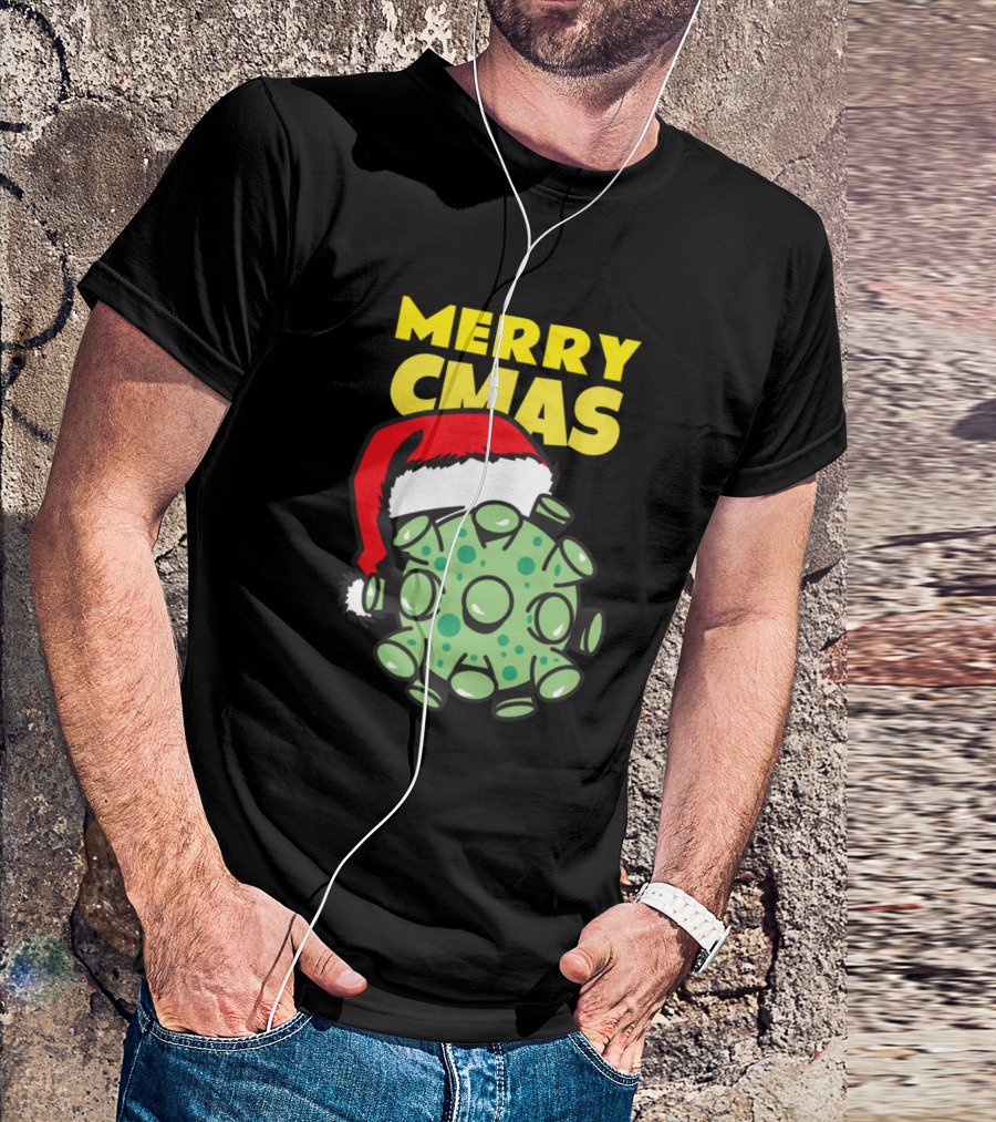 Merry Cmas Santa Hat And Green Spiky Ball T-Shirt