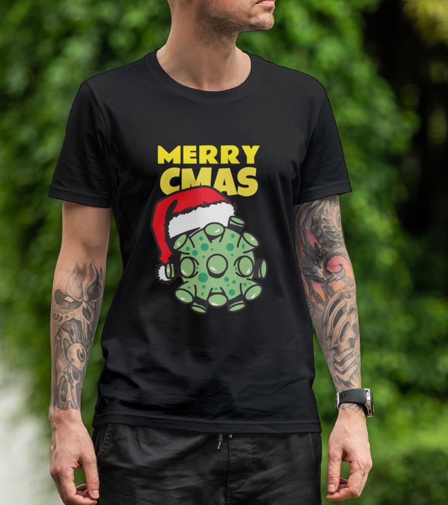 Merry Cmas Santa Hat And Green Spiky Ball T-Shirt