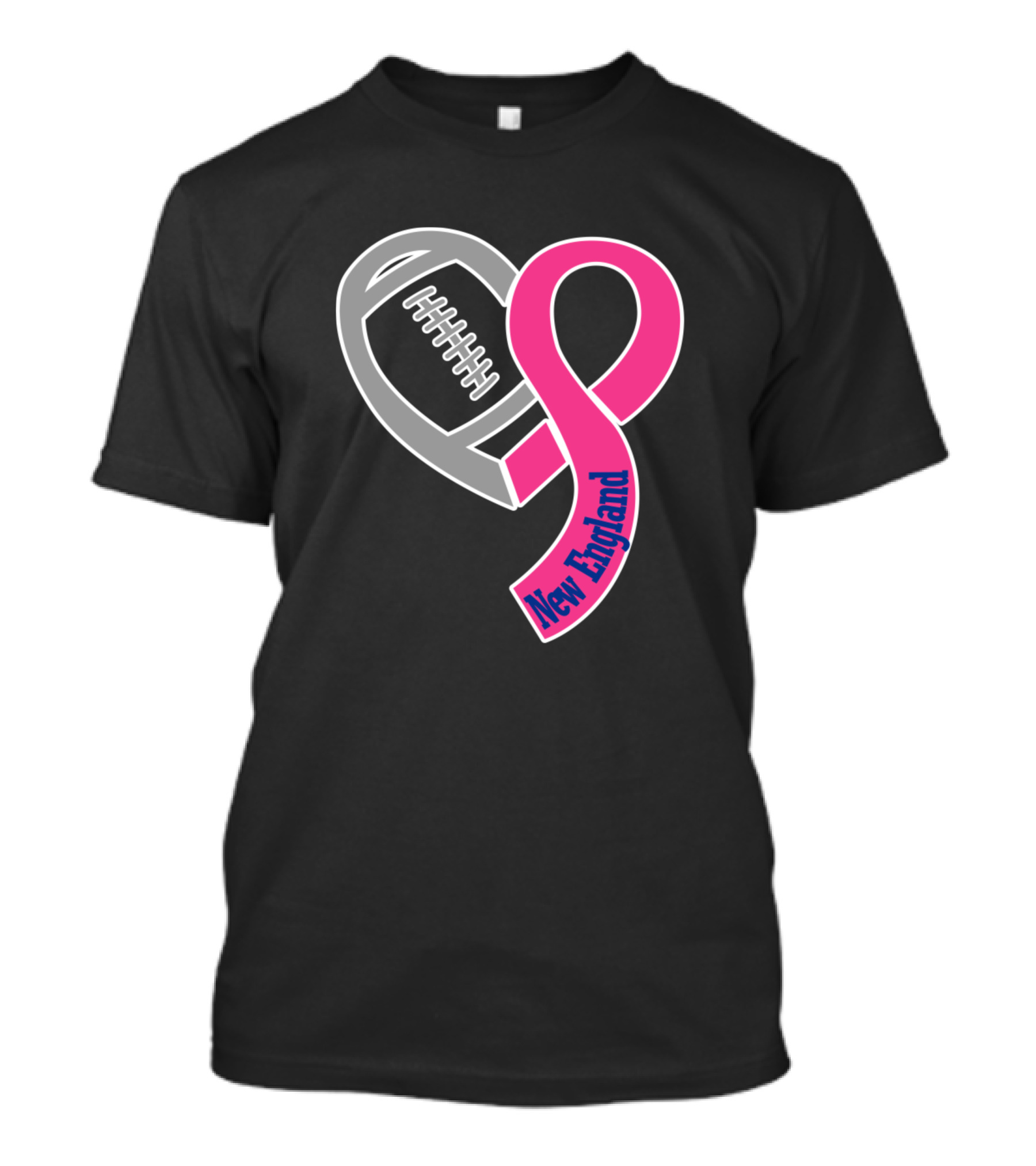 New England Football Heart Ribbon Breast Cancer Awareness T-Shirt
