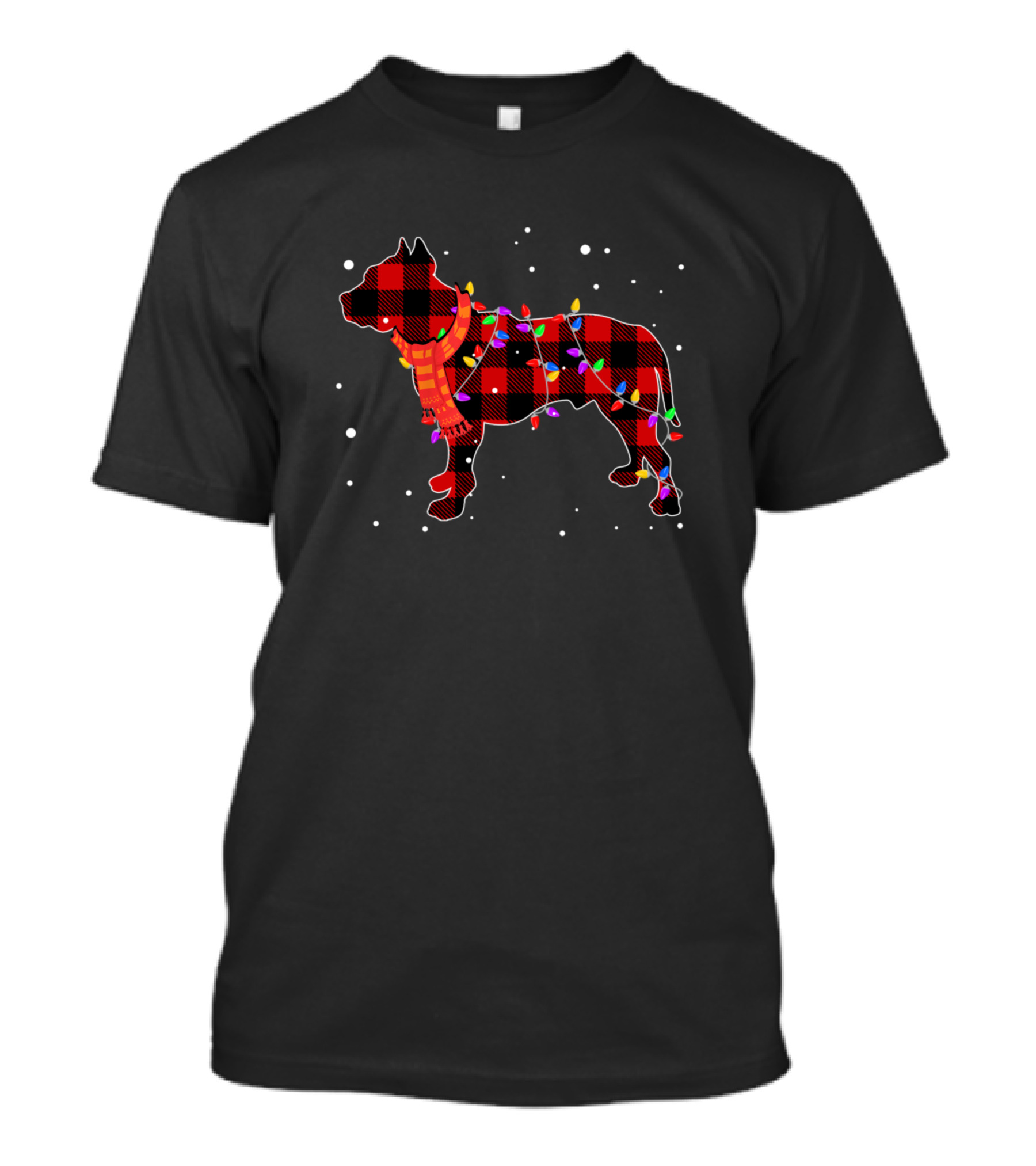 Pajamas Red Buffalo Plaid Pitbull With Holiday Lights And Scarf T-Shirt