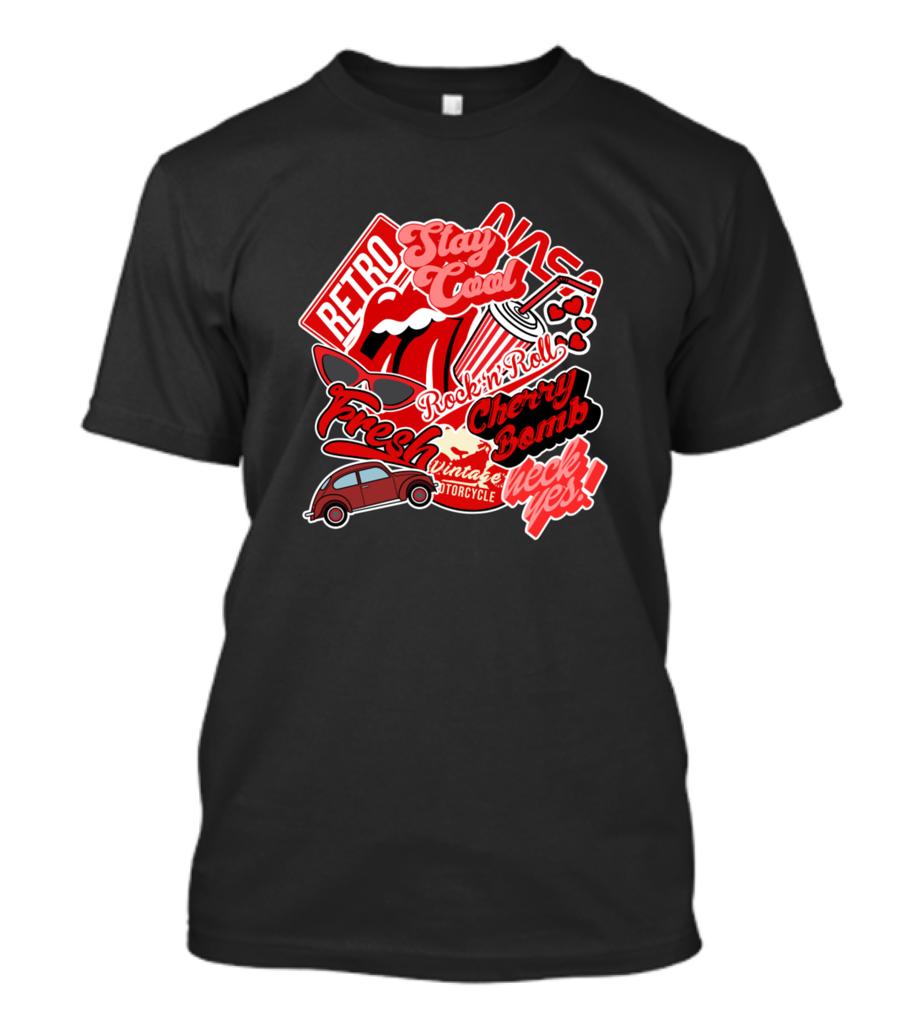 Retro Stay Cool Rock'n'Roll Cherry Bomb Fresh Vintage Motorcycle Heck Yes T-Shirt
