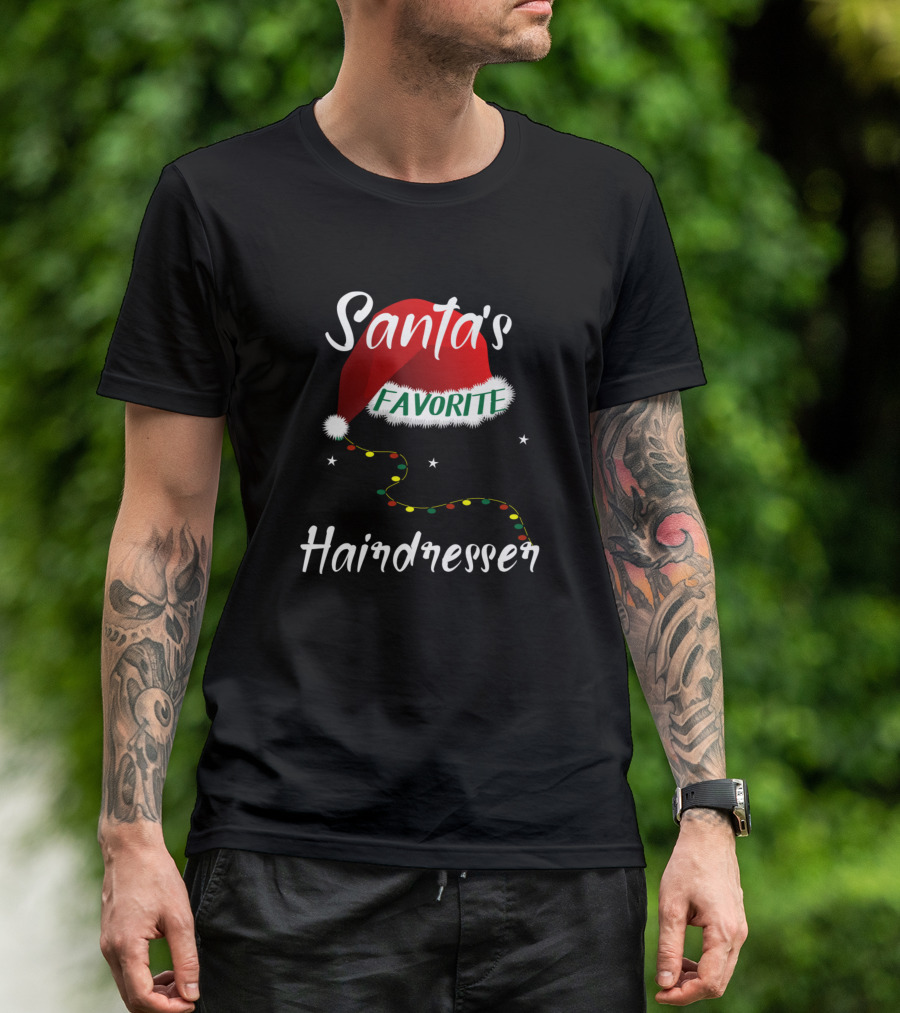 Santa's Favorite Hairdresser Holiday Lights T-Shirt