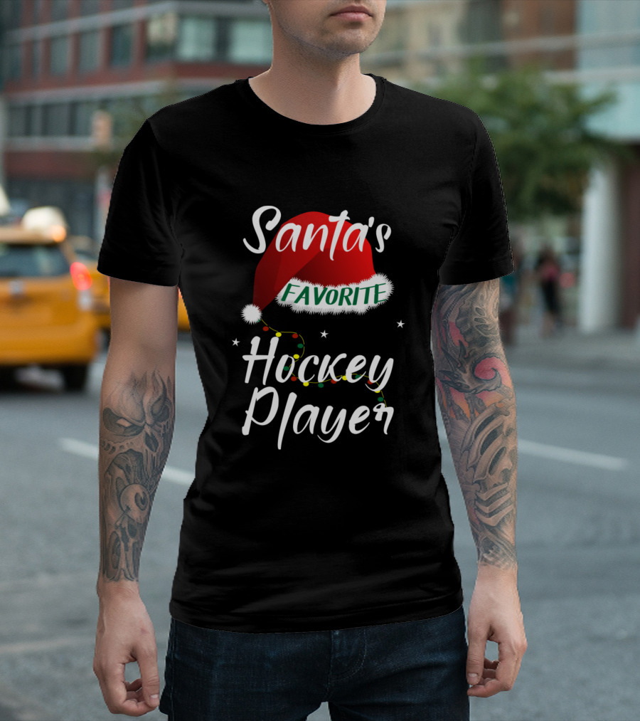 Santa's Favorite Hockey Player Christmas Hat T-Shirt