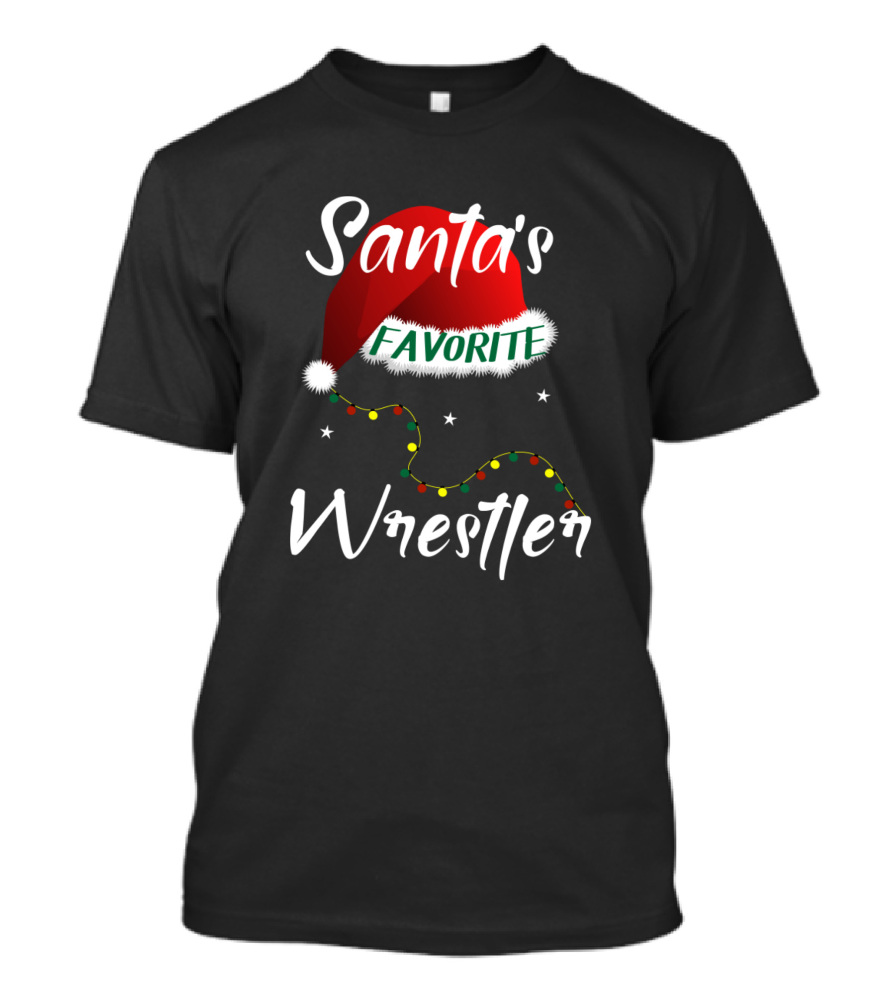 Santa's Favorite Wrestler Christmas Hat Lights T-Shirt