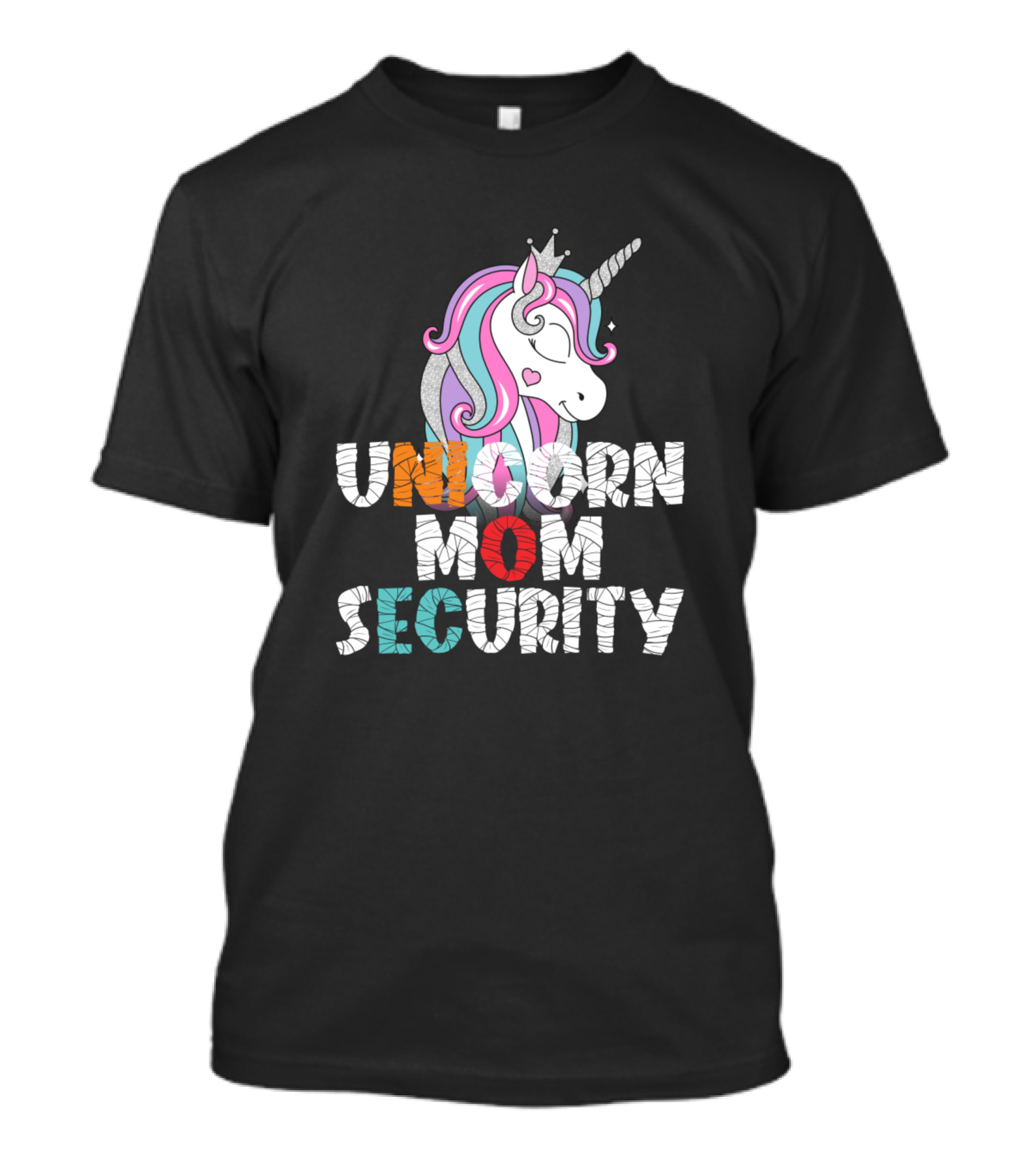 Unicorn Mom Security With Crowned Pink-Haired Unicorn T-Shirt