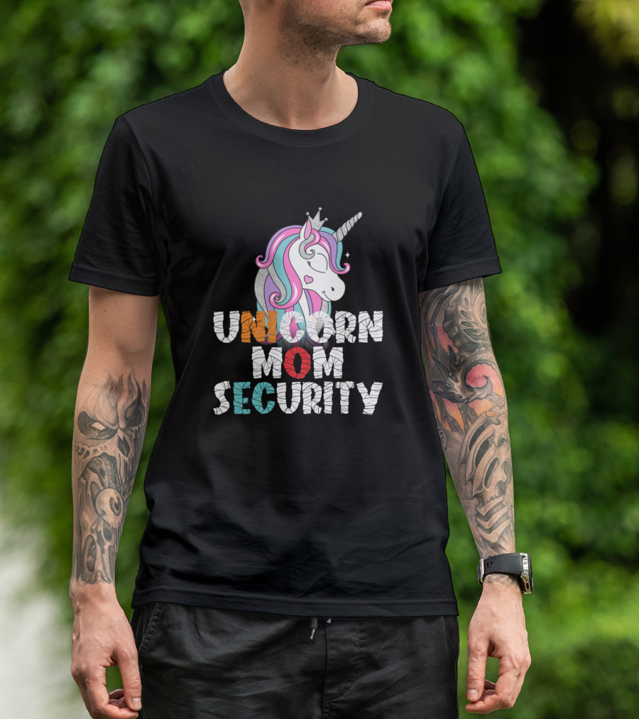 Unicorn Mom Security With Crowned Pink-Haired Unicorn T-Shirt