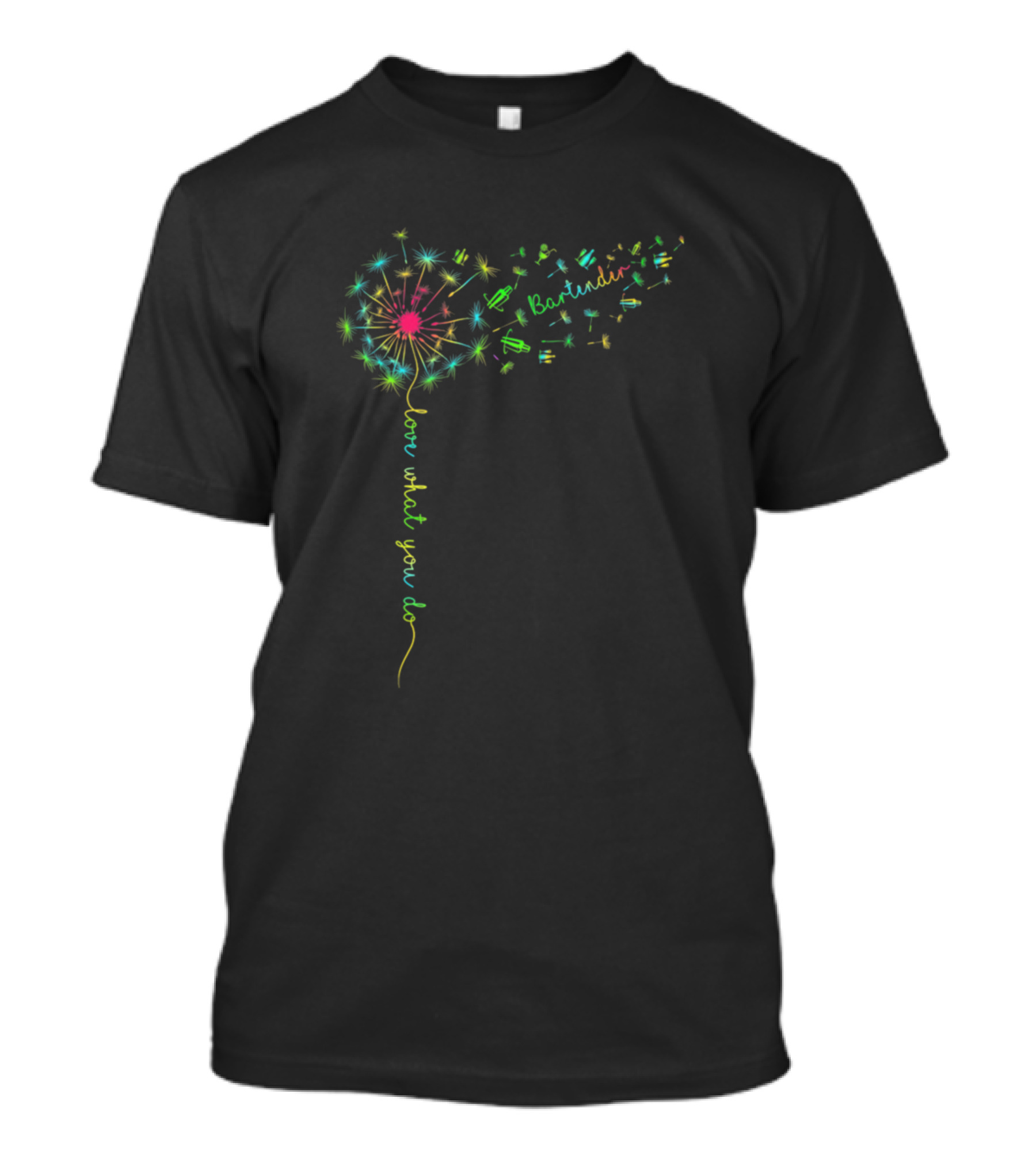 Bartender Love What You Do Dandelion Colorful Cocktail Icons T-Shirt