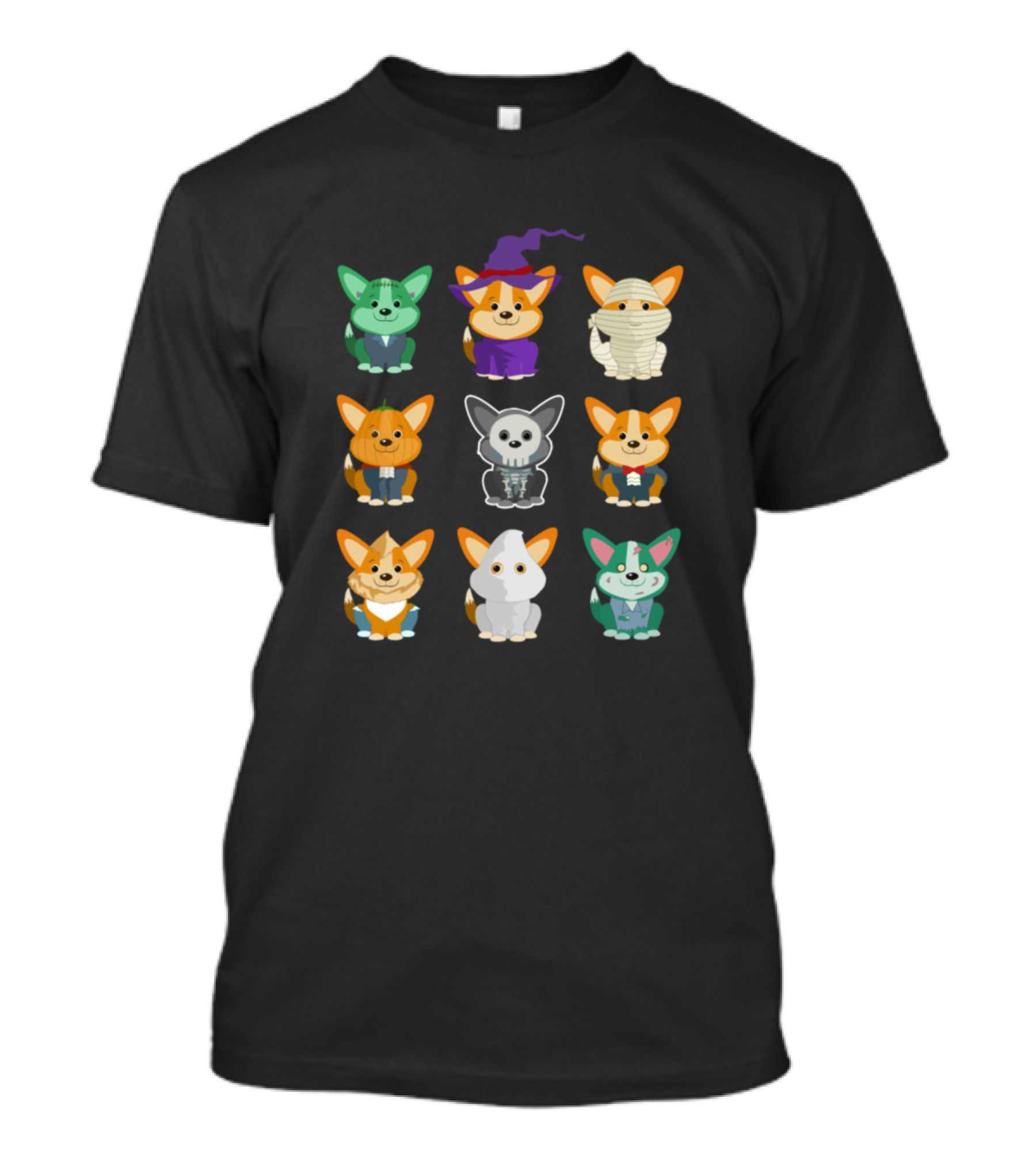 Corgi Monsters Halloween Costumes Pumpkin Witch Mummy Skeleton T-Shirt