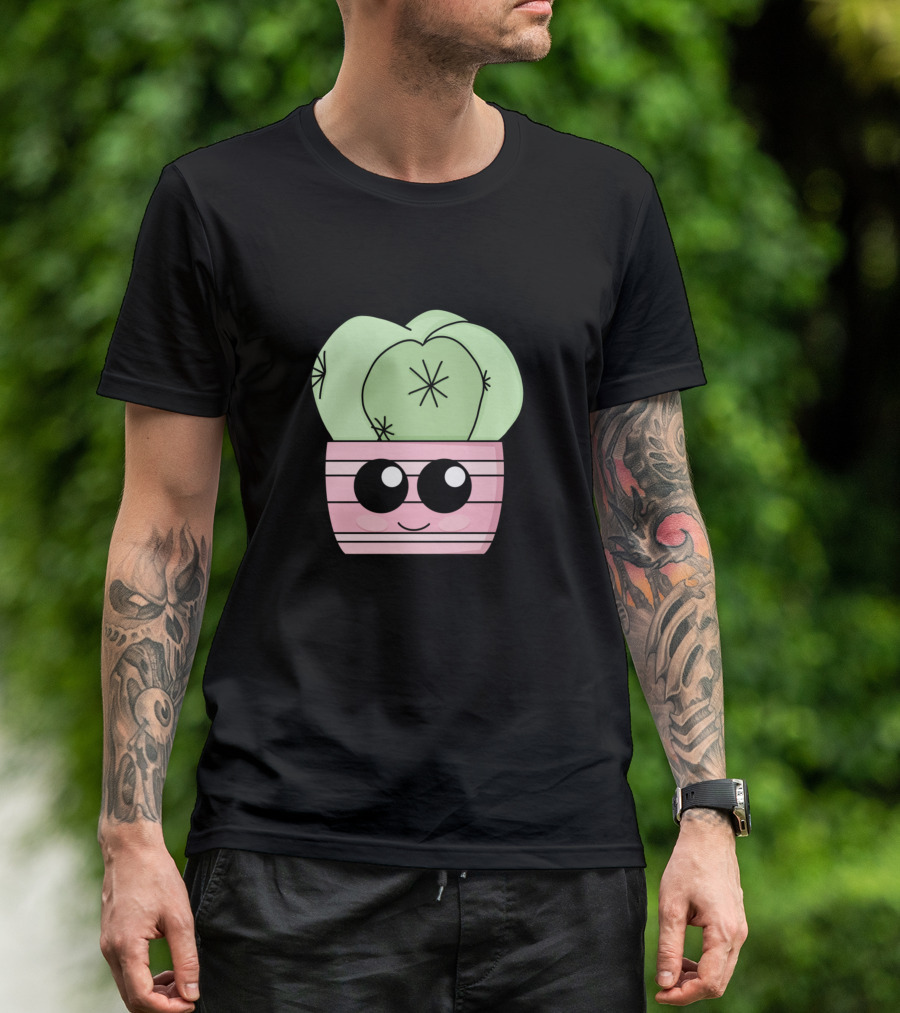 Kawaii Cactus Face With Pink Pot T-Shirt
