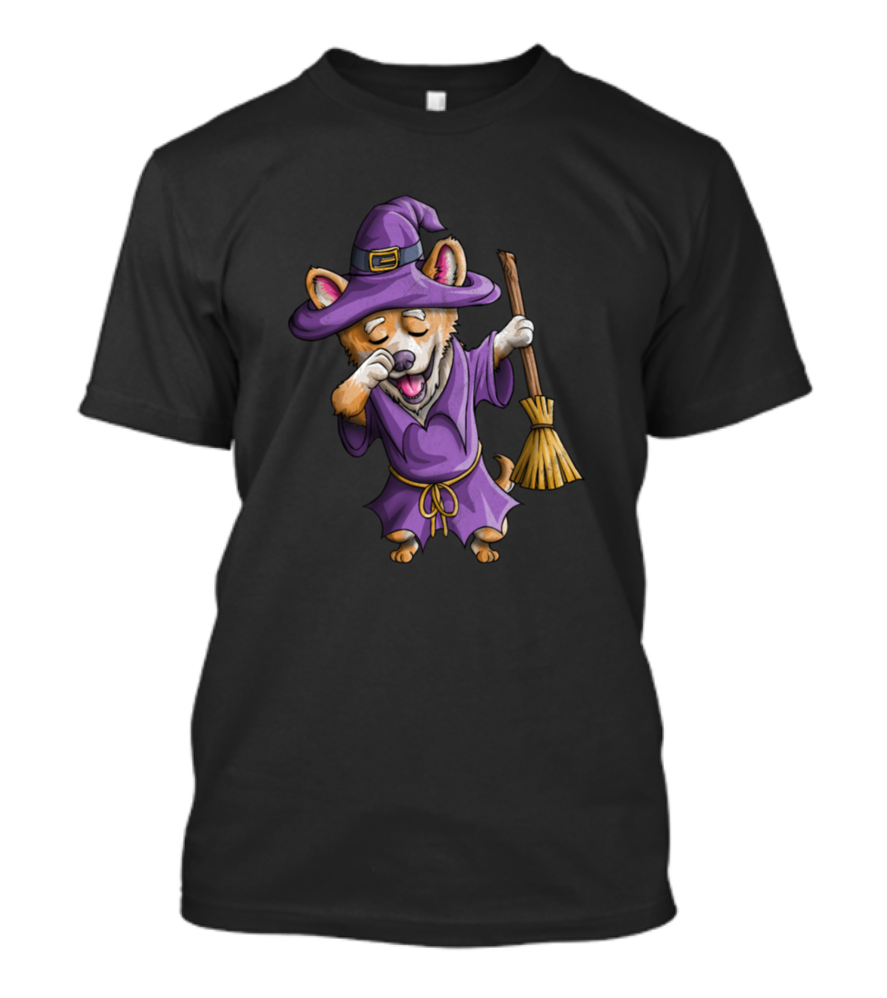 Dabbing Witch Corgi Cute Halloween Corgi Broomstick Magic Costume T-Shirt