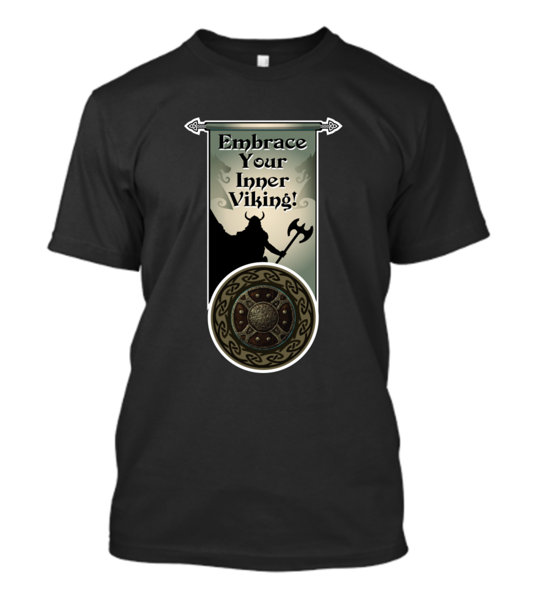 Embrace Your Inner Viking Horned Warrior With Axe And Shield T-Shirt