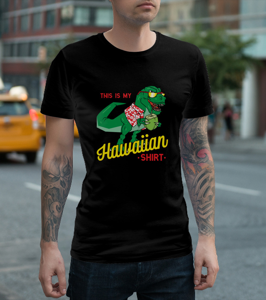 This Is My Hawaiian Shirt Funny Dinosaur Drinking Coconut T-Shirt