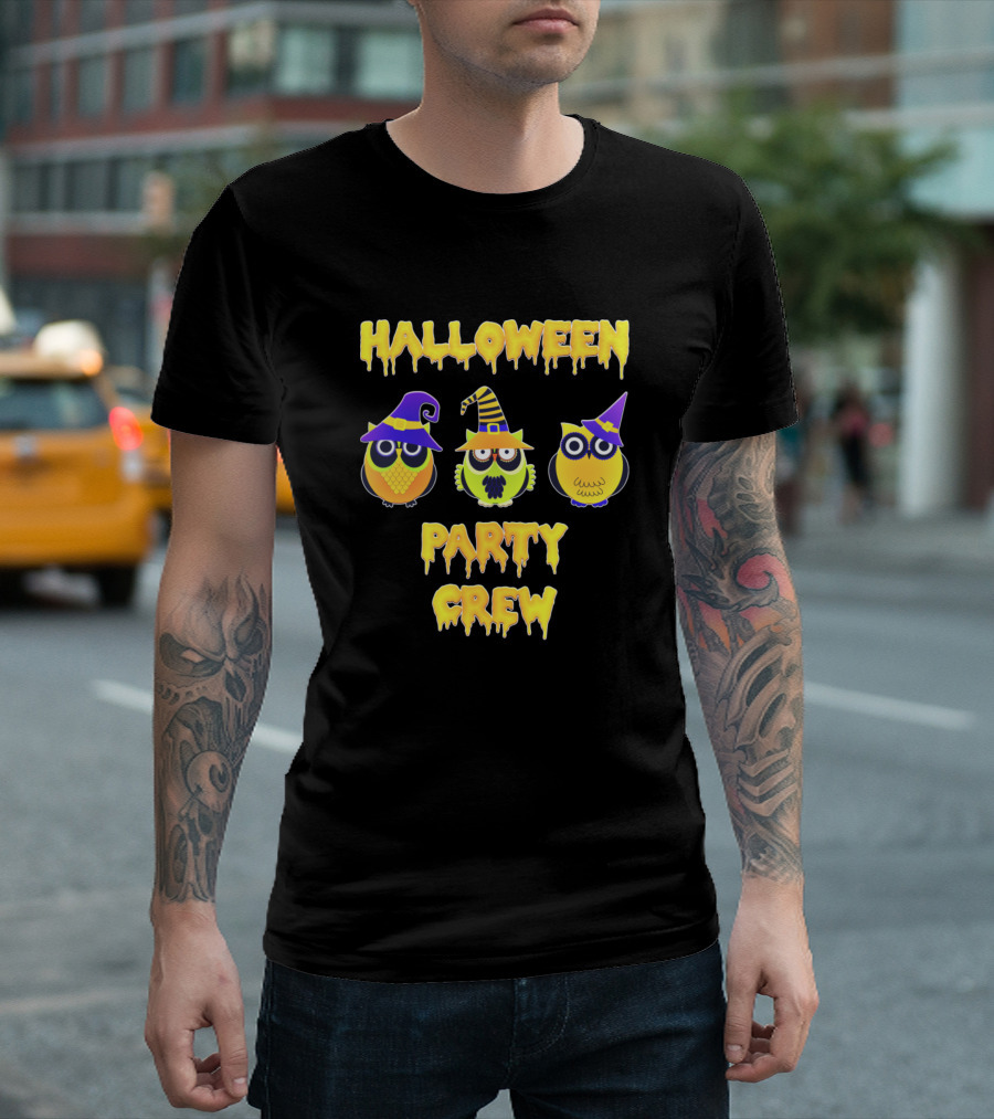 Halloween Party Crew Owls Witch Hats T-Shirt