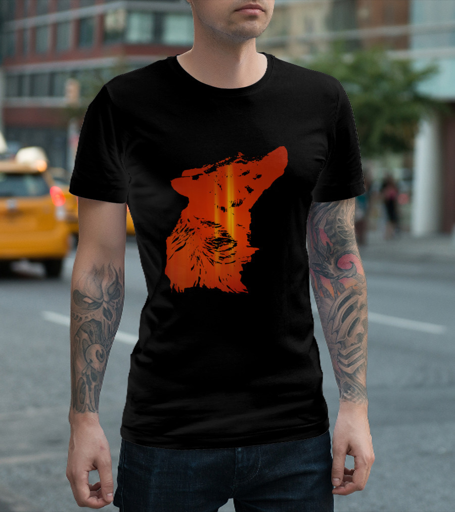 Howling Wolf Head Red Orange Gradient T-Shirt