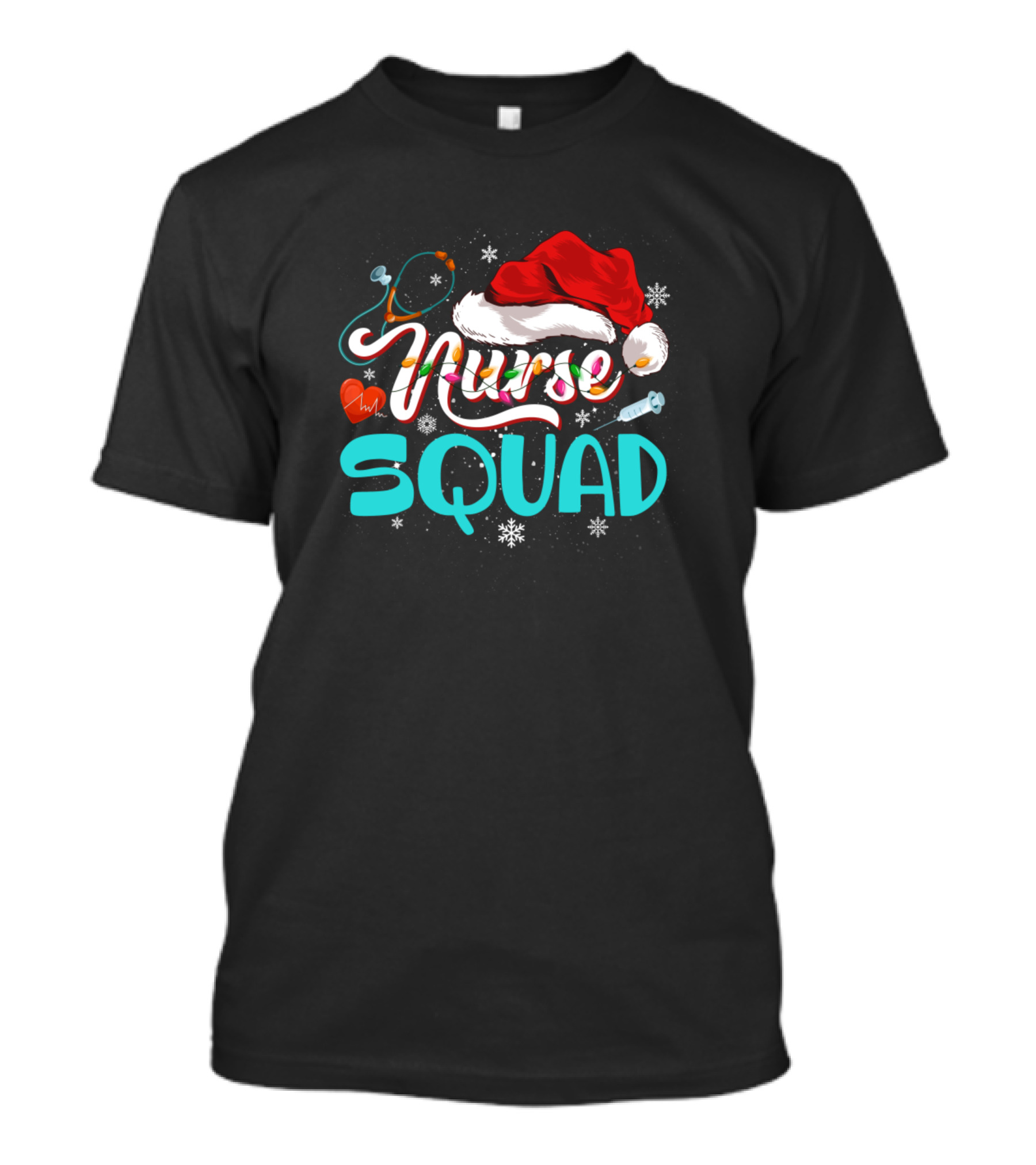 Nurse Squad Christmas Hat Stethoscope Snowflakes T-Shirt