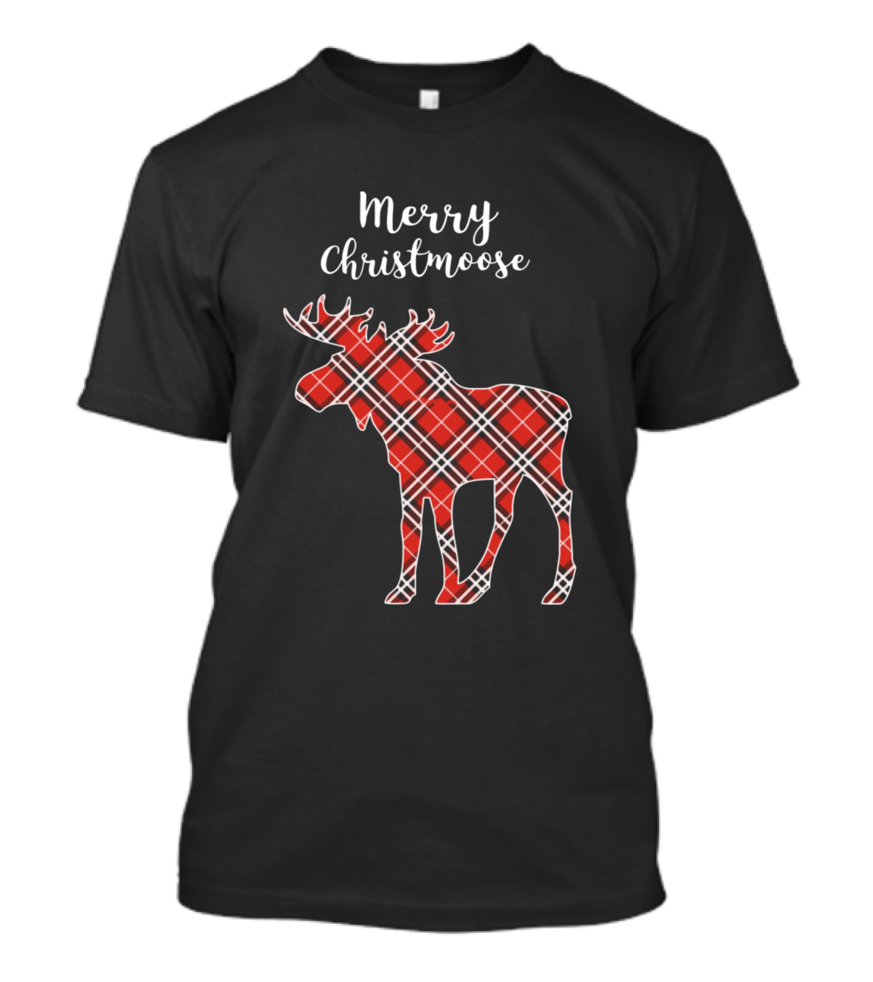 Merry Christmoose Funny Christmas Moose Plaid T-Shirt