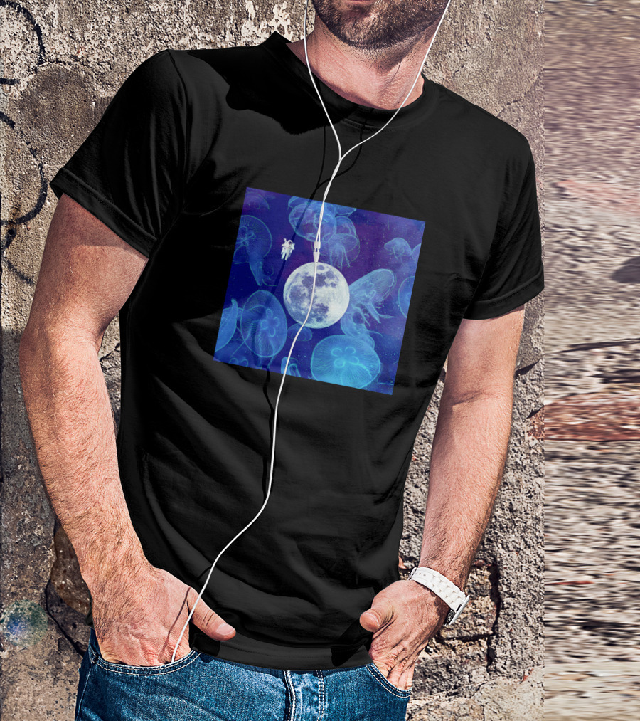 Astronaut Floating With Moon And Jellyfish In Space T-Shirt
