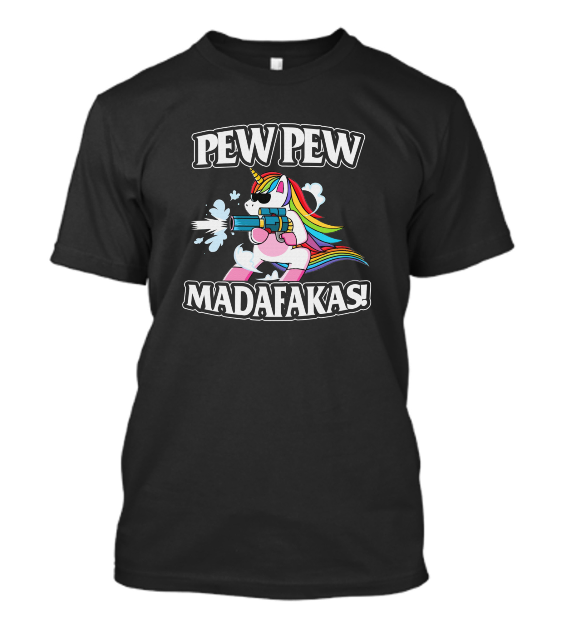 Pew Pew Madafakas Unicorn Rainbow Gun Blaster T-Shirt