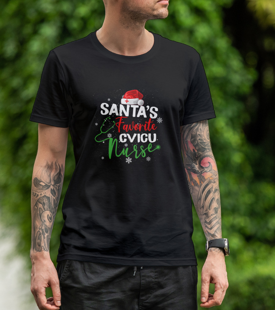 Santa's Favorite CVICU Nurse Christmas RN Nursing T-Shirt