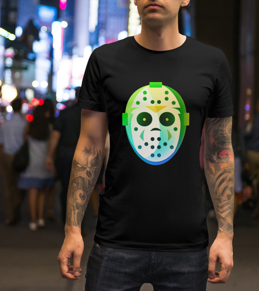 Hockey Mask Icon With Green And Blue Gradient T-Shirt