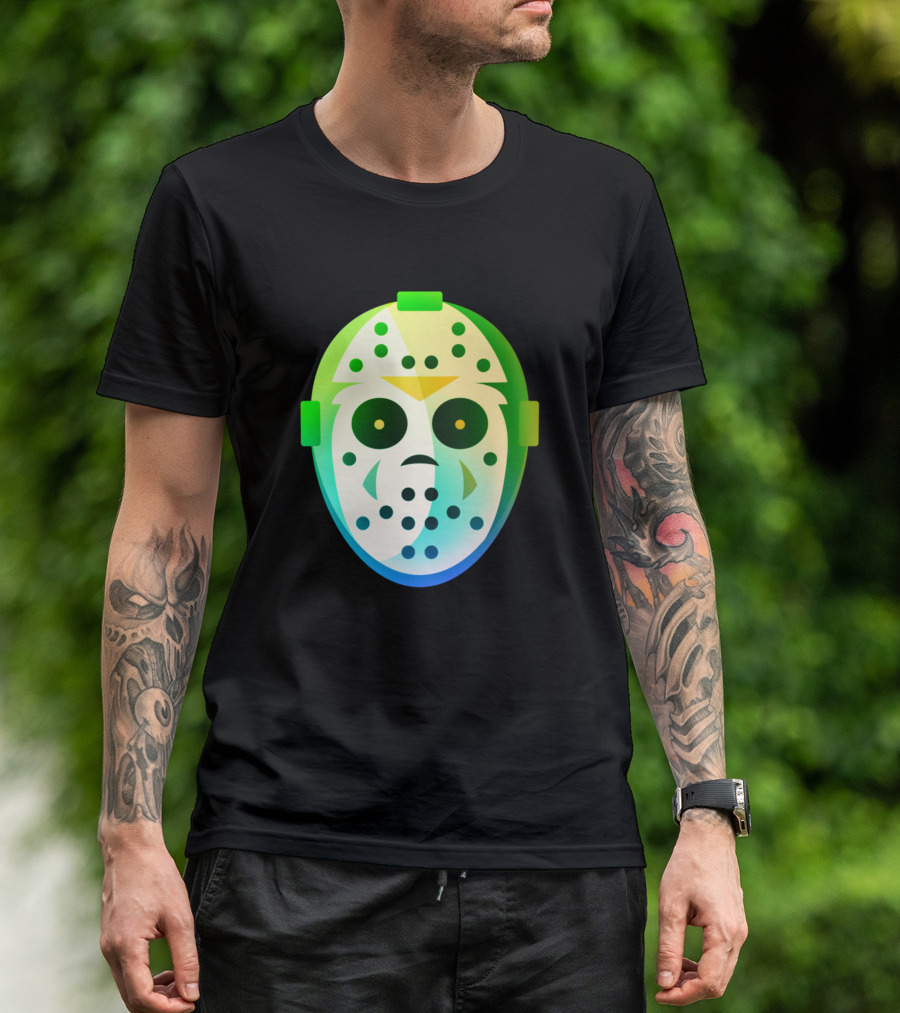 Hockey Mask Icon With Green And Blue Gradient T-Shirt