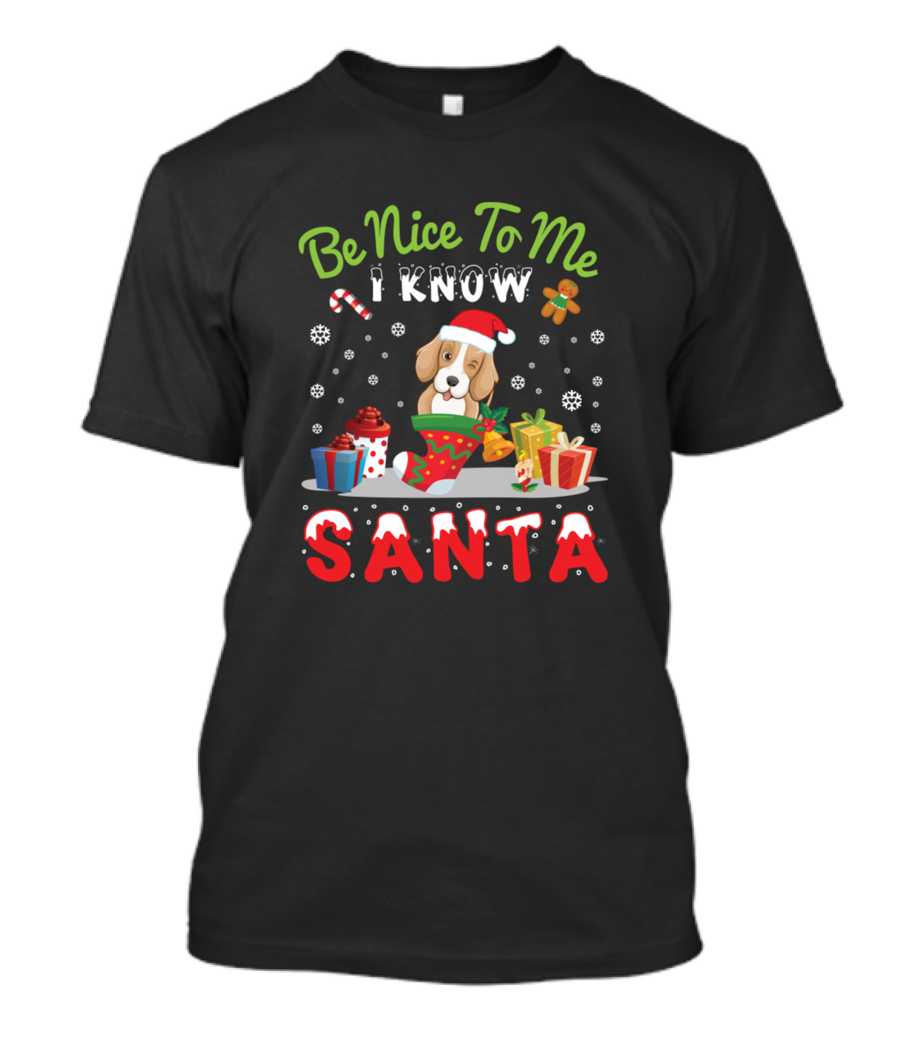 Be Nice To Me I Know Santa American Foxhound Dog With Gifts And Santa Hat T-Shirt