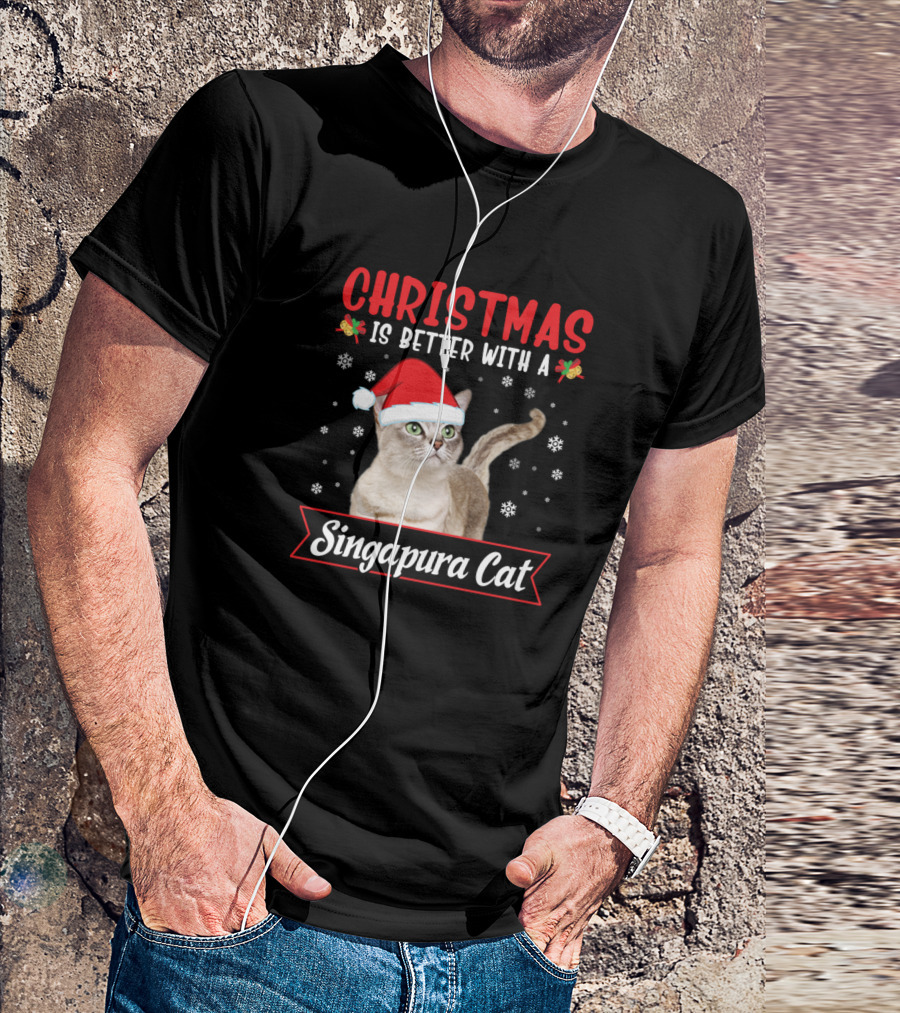 Christmas Is Better With A Singapura Cat Santa Hat T-Shirt