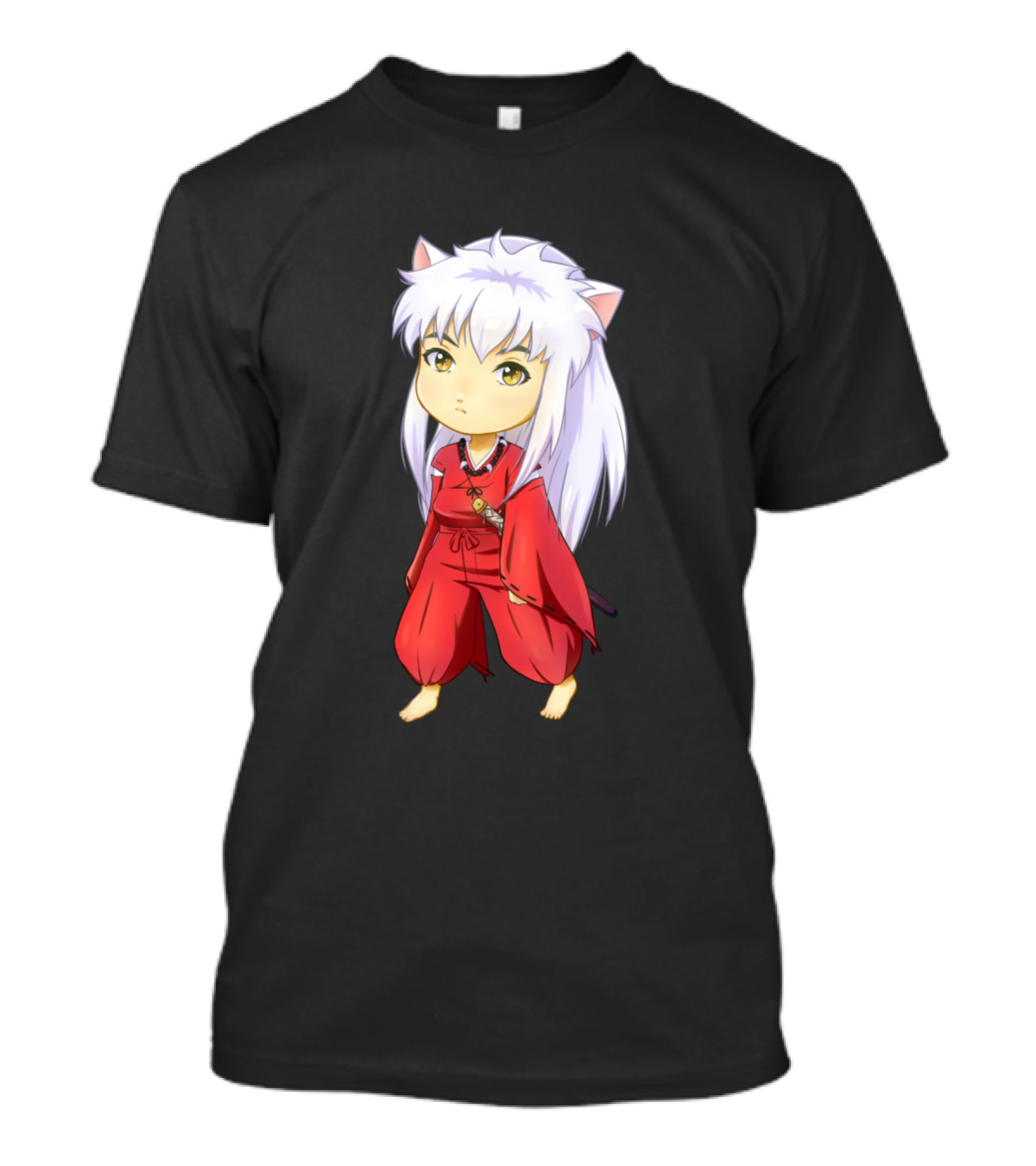 Chibi Inu Yasha White-Haired Anime Character In Red Robe T-Shirt