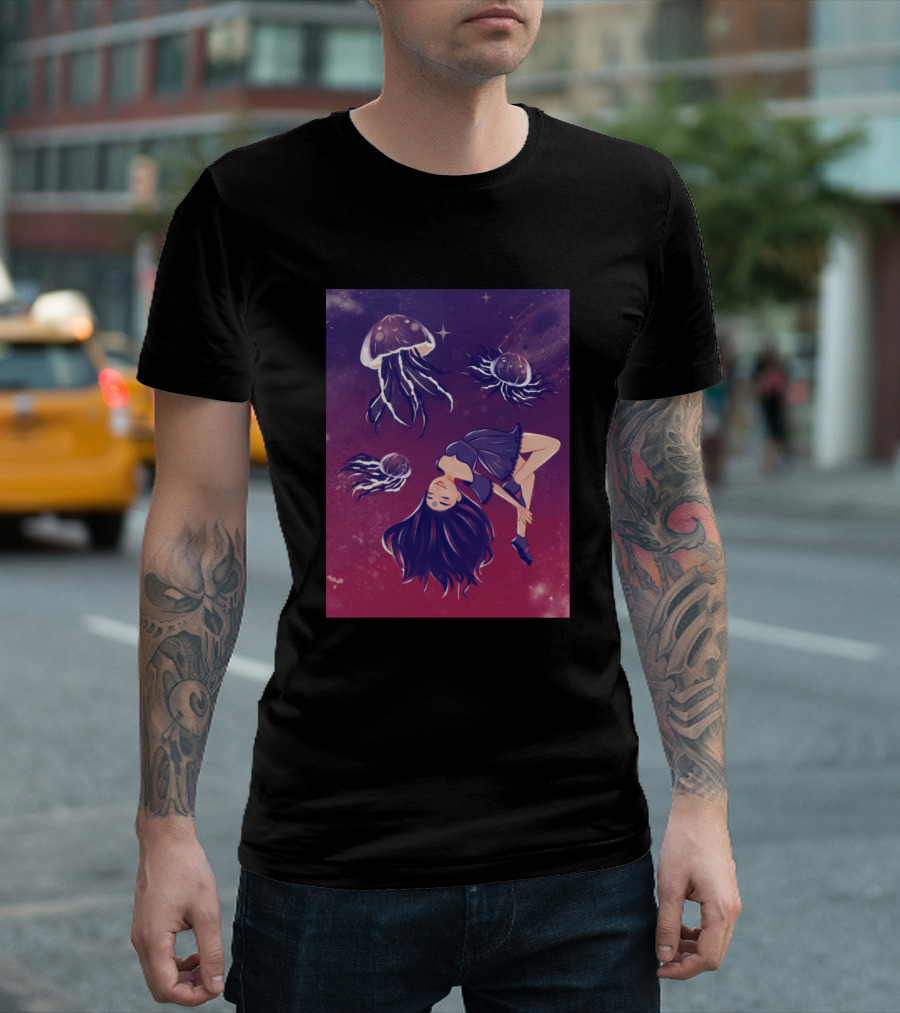Dancing In The Sky Floating Girl With Jellyfish And Stars T-Shirt