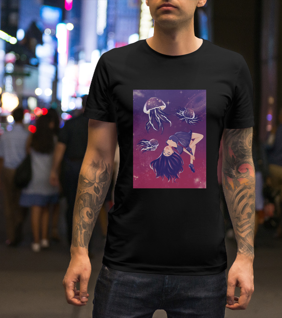 Dancing In The Sky Floating Girl With Jellyfish And Stars T-Shirt