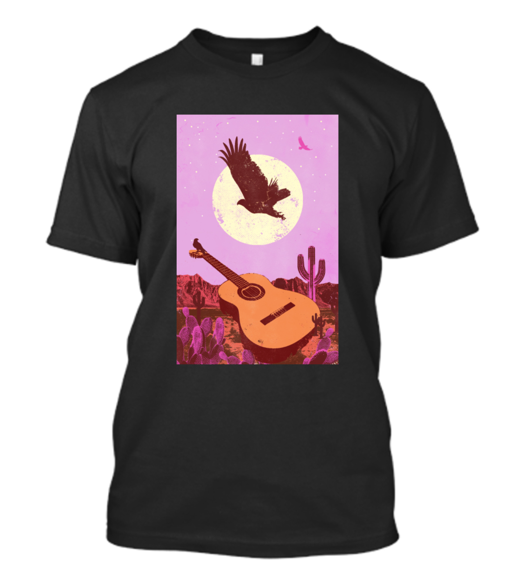 Desert Guitar Eagle Moon Cactus Landscape T-Shirt