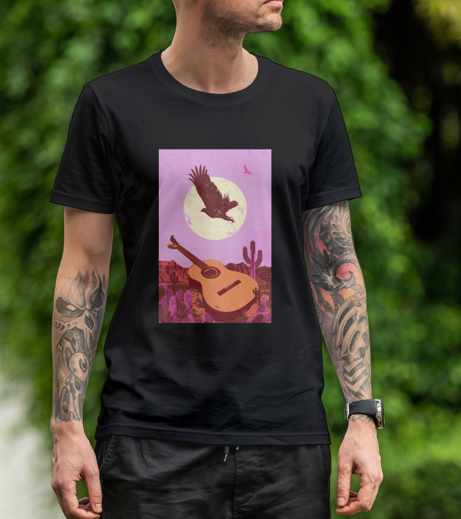 Desert Guitar Eagle Moon Cactus Landscape T-Shirt