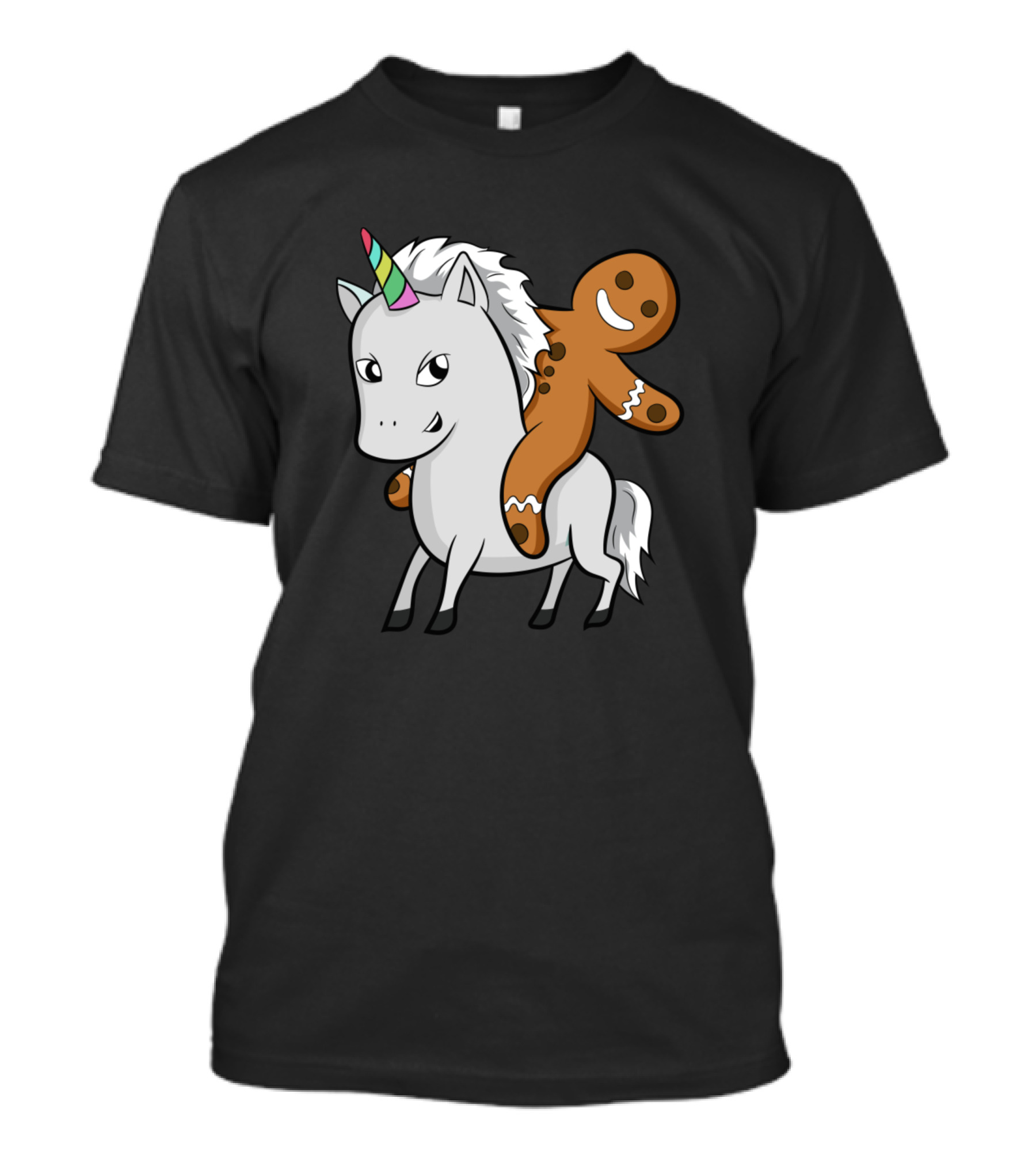 Gingerbread Man Riding Unicorn Rainbow Horn Christmas Fun T-Shirt