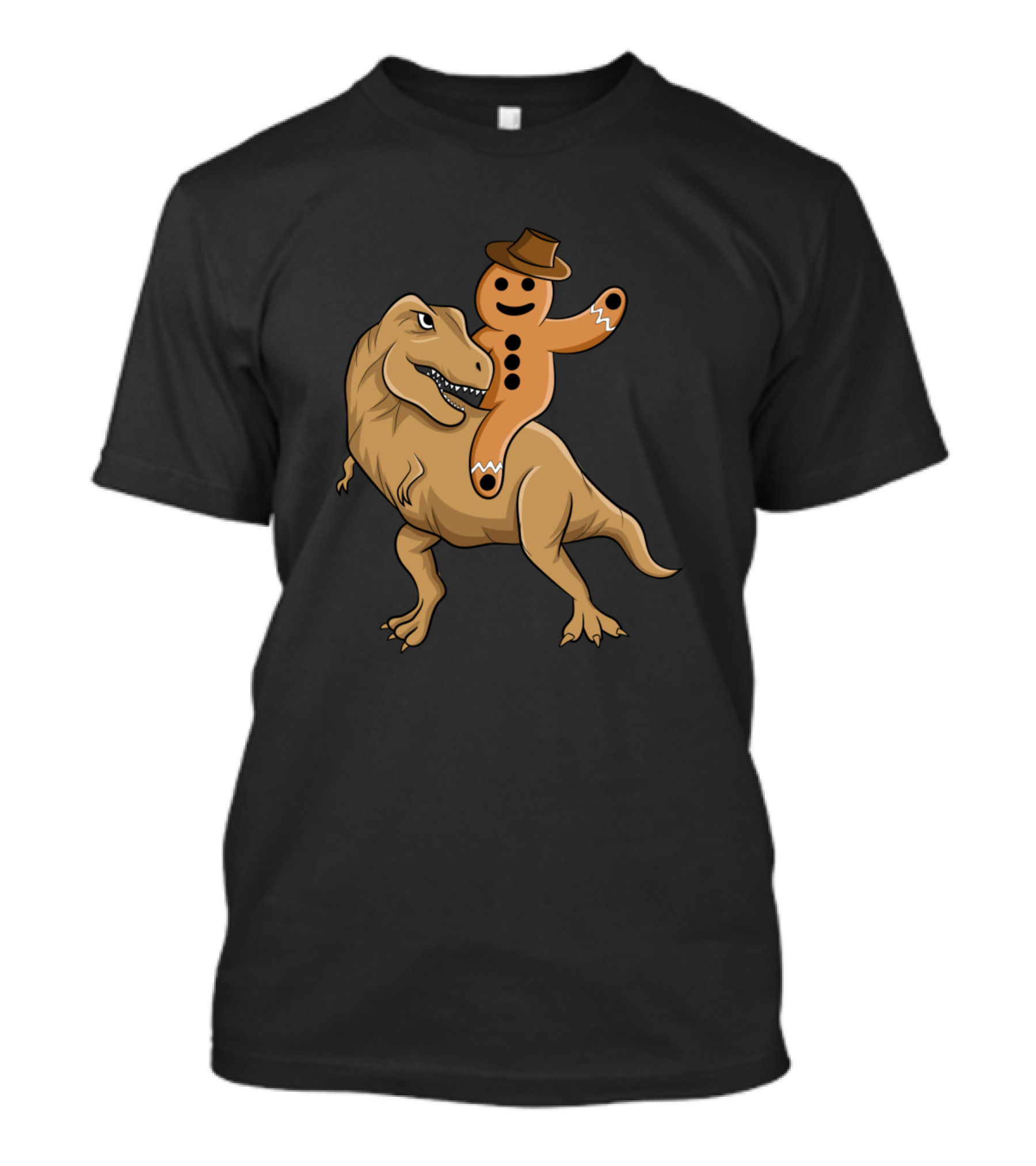 Gingerbread Man In Hat Riding T-Rex T-Shirt