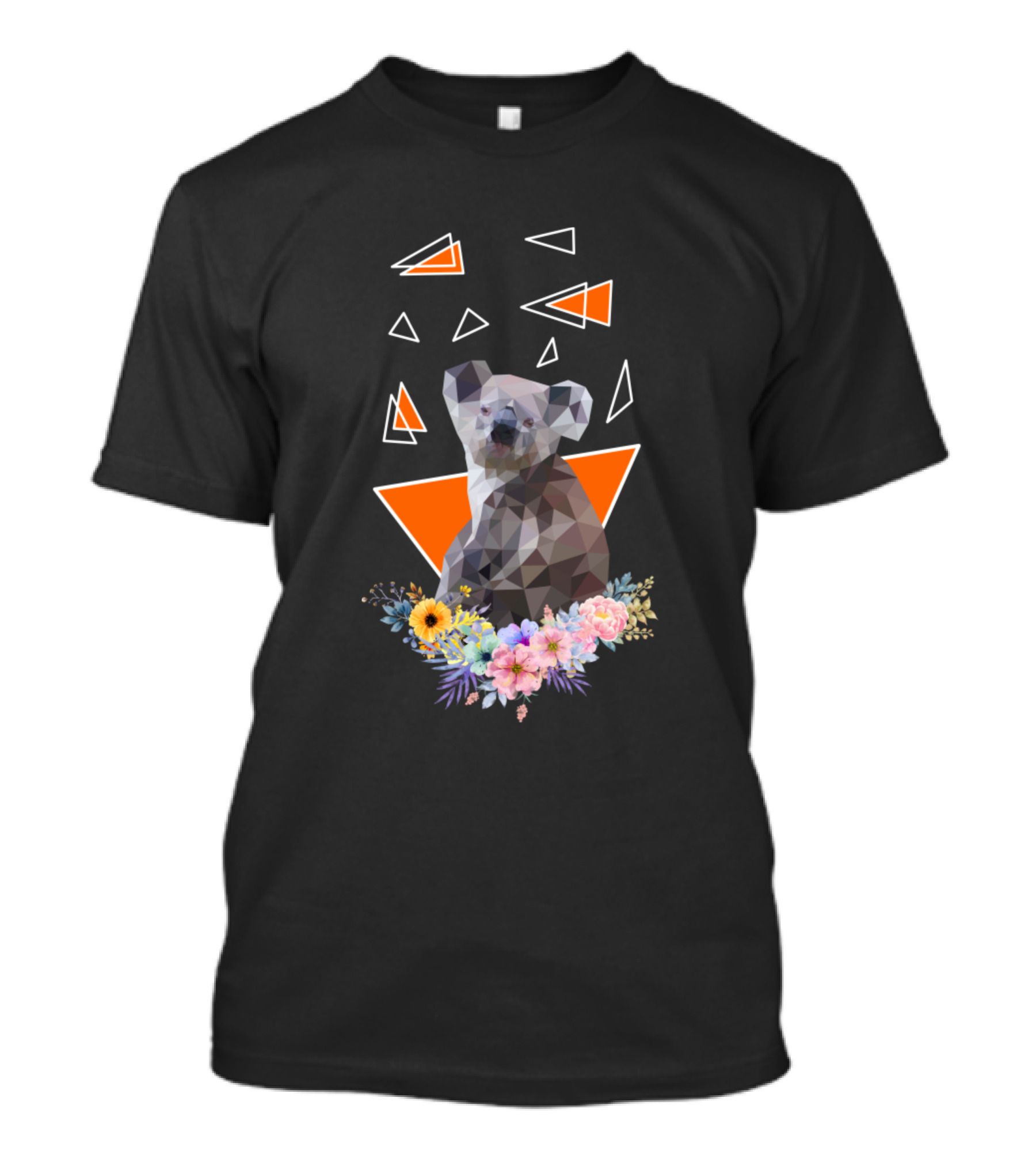Polygon Koala With Geometric Shapes And Floral Accents T-Shirt
