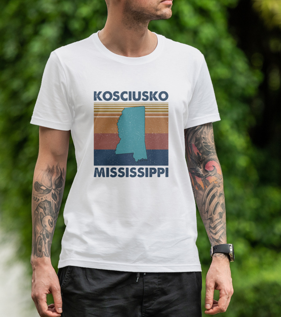 Kosciusko Mississippi Retro Vintage State Map T-Shirt