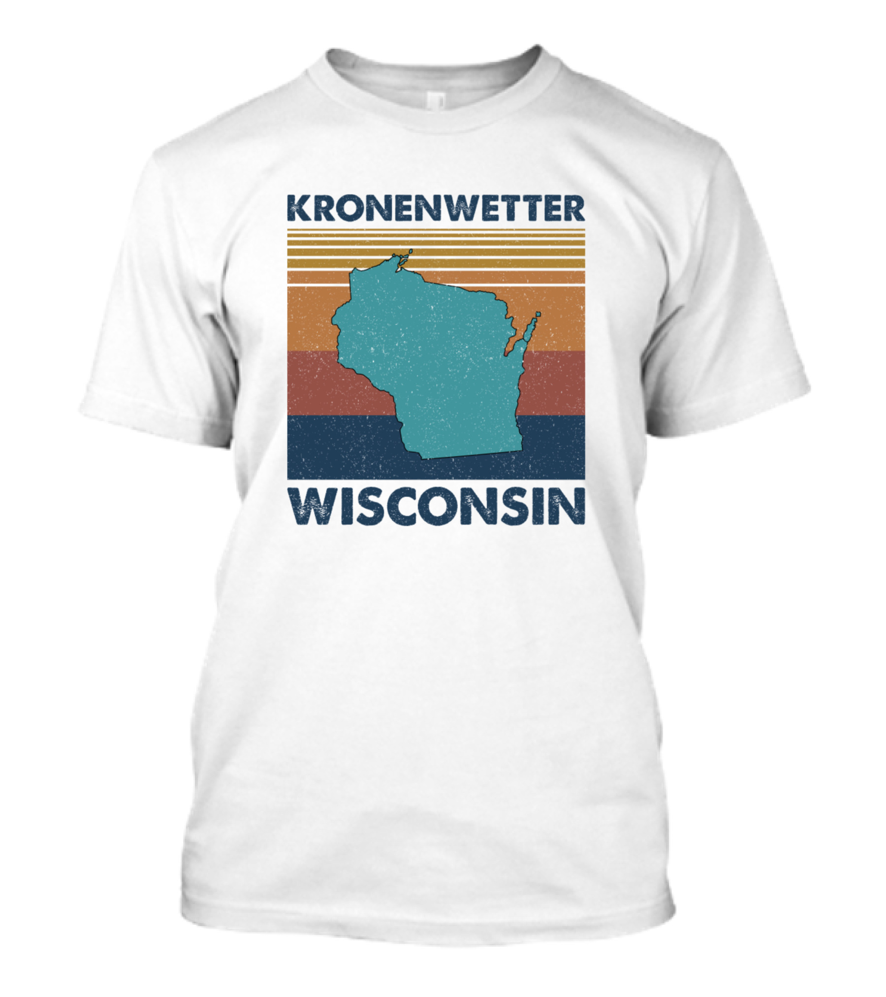 Kronenwetter Wisconsin Retro Wisconsin Map Vintage Sunset Stripes T-Shirt