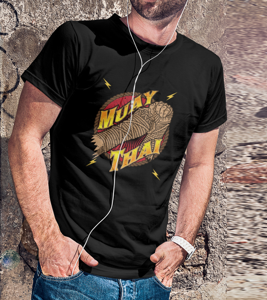 Muay Thai Fist With Lightning And Rope Circle T-Shirt