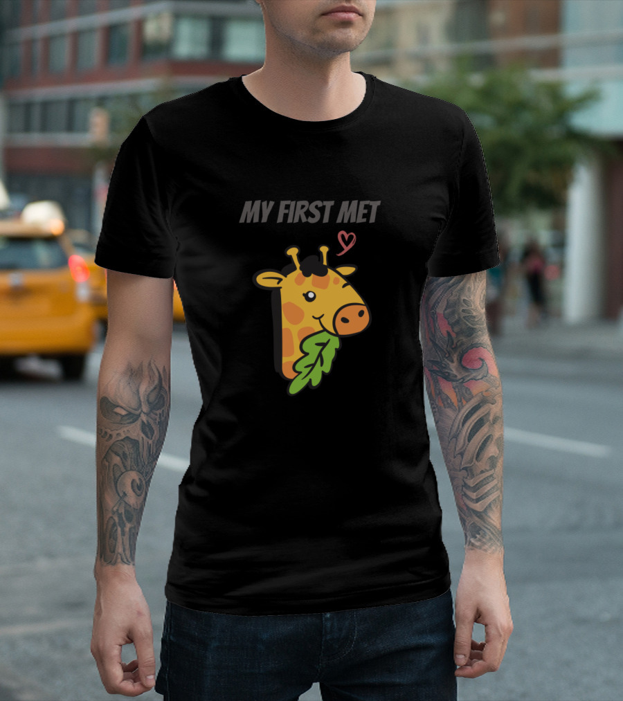 My First Met Giraffe Eating Leaf with Heart T-Shirt