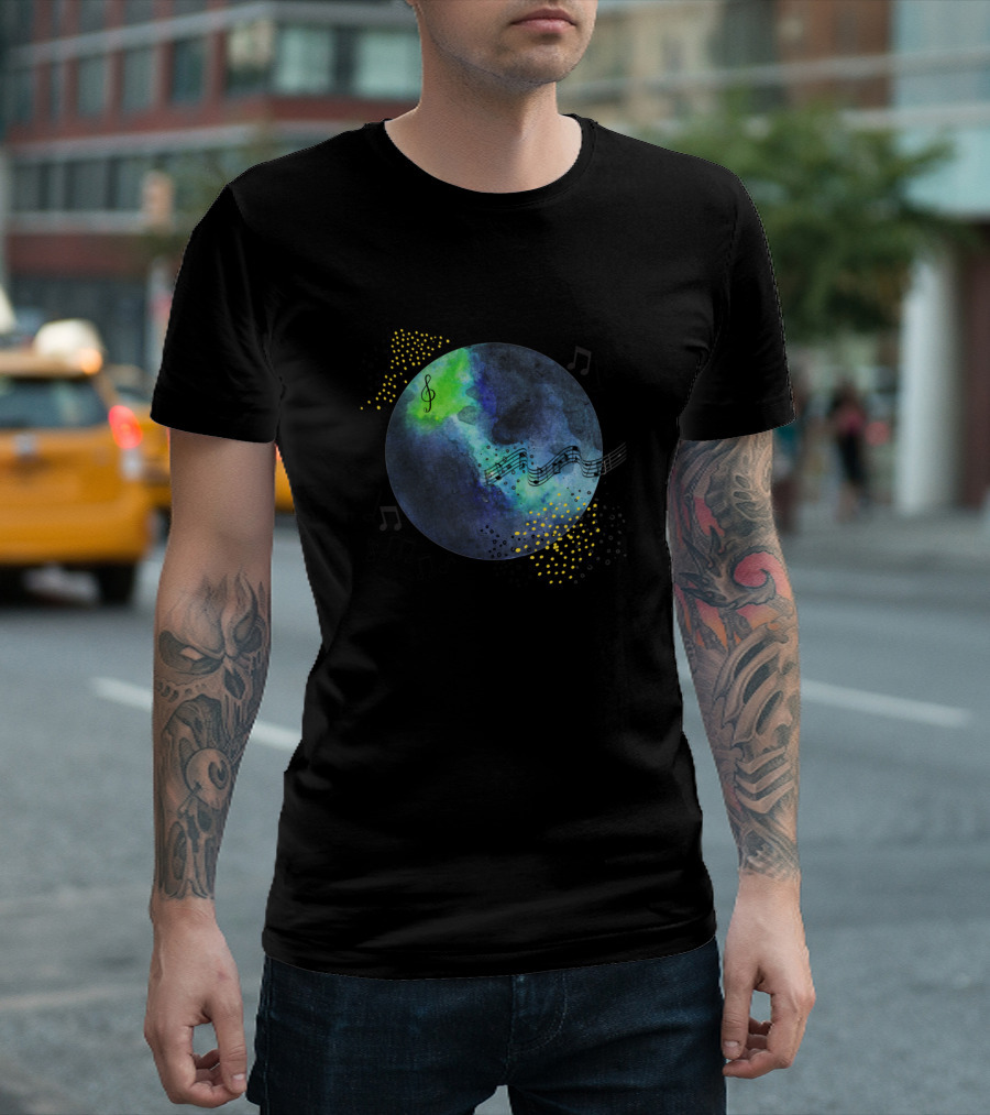 Natures Song Earth with Musical Notes and Stars T-Shirt