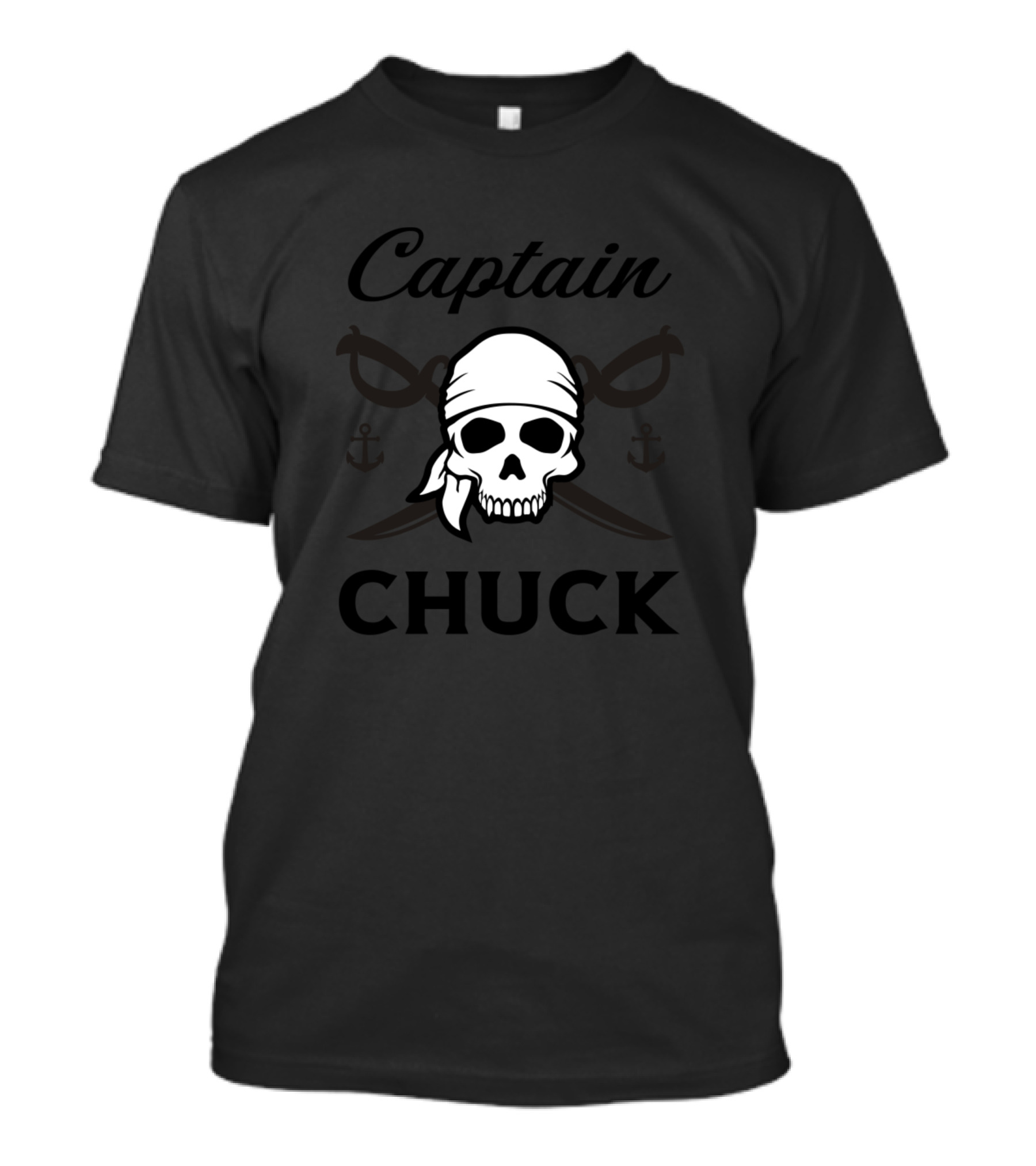 Captain Chuck Skull And Crossed Swords With Anchors T-Shirt